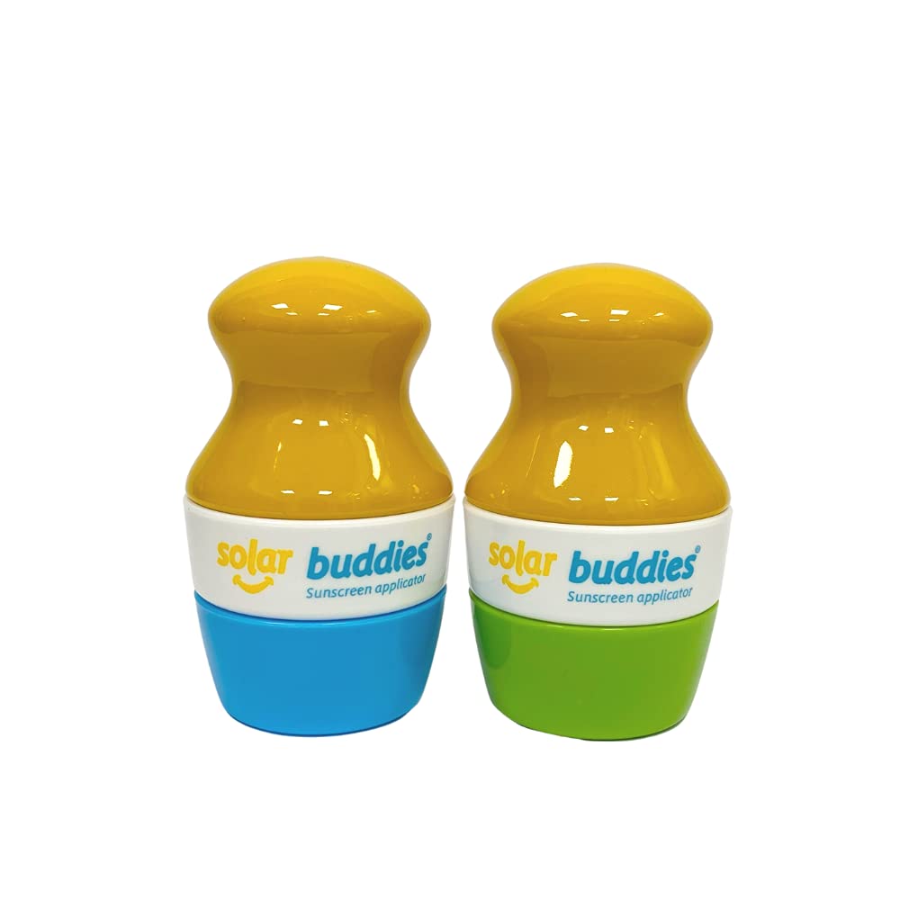 Solar Buddies Sunscreen Applicator – Full Blue & Pink Duo – BPA-Free Refillable Roll-on Sponge for Sunscreens & Lotions – For Kids, Adults & Families – 3.4Fl Oz – Perfect for Travel