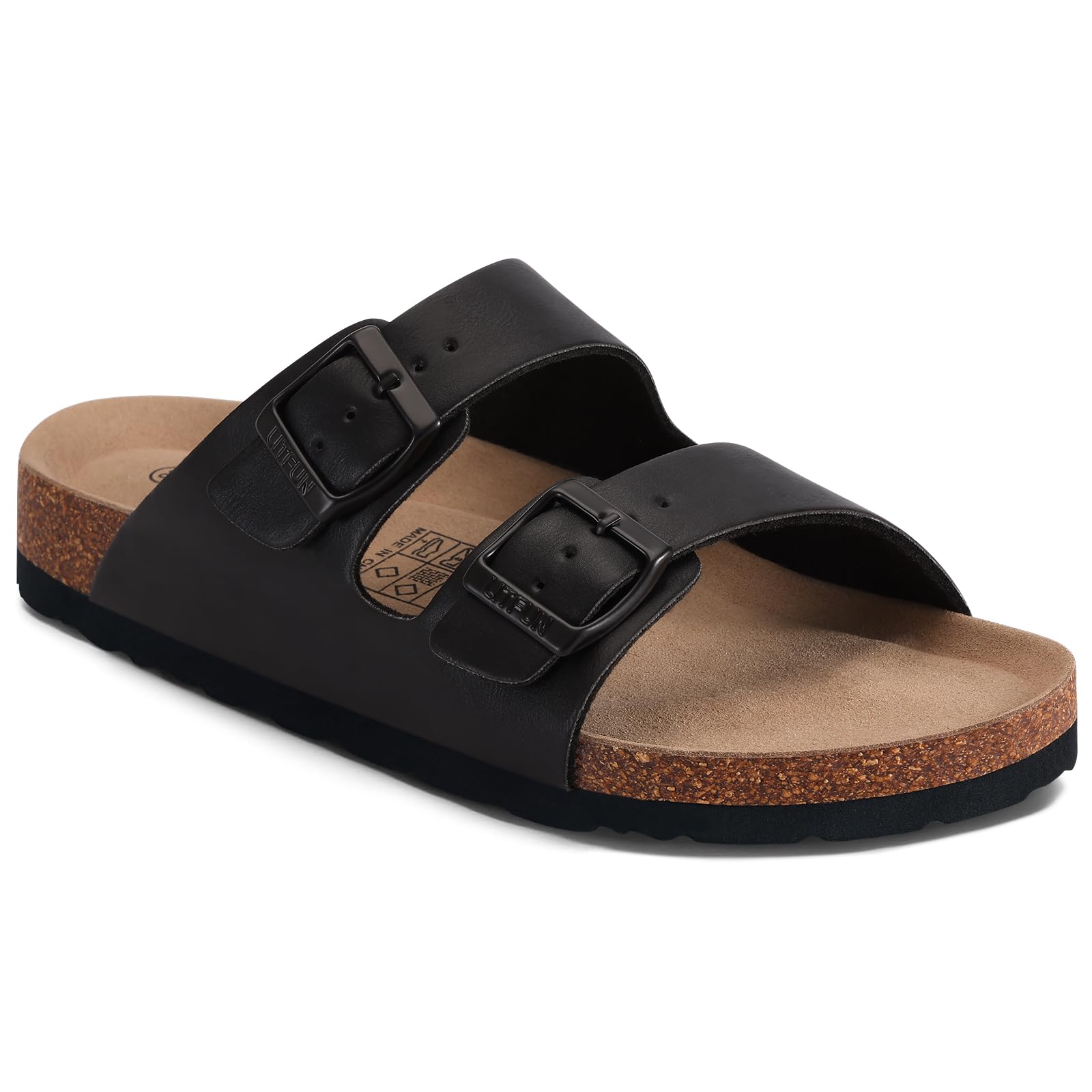 Litfun Unisex Cork Footbed Sandal Summer Slip On Slide Sandals with Adjustable Buckle for Women Men