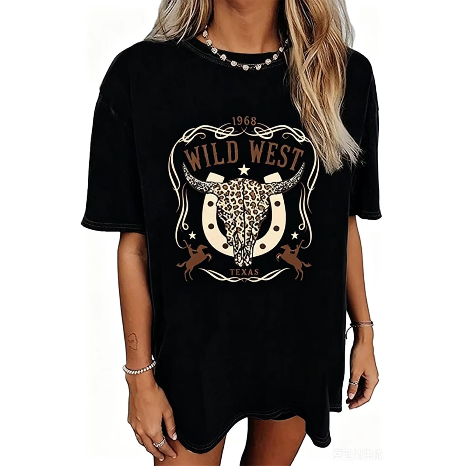 Women's Western Cowboy Shirts Vintage Rodeo Graphic Oversized Tops Cowgirl T-Shirt Rodeo Shirts for Women
