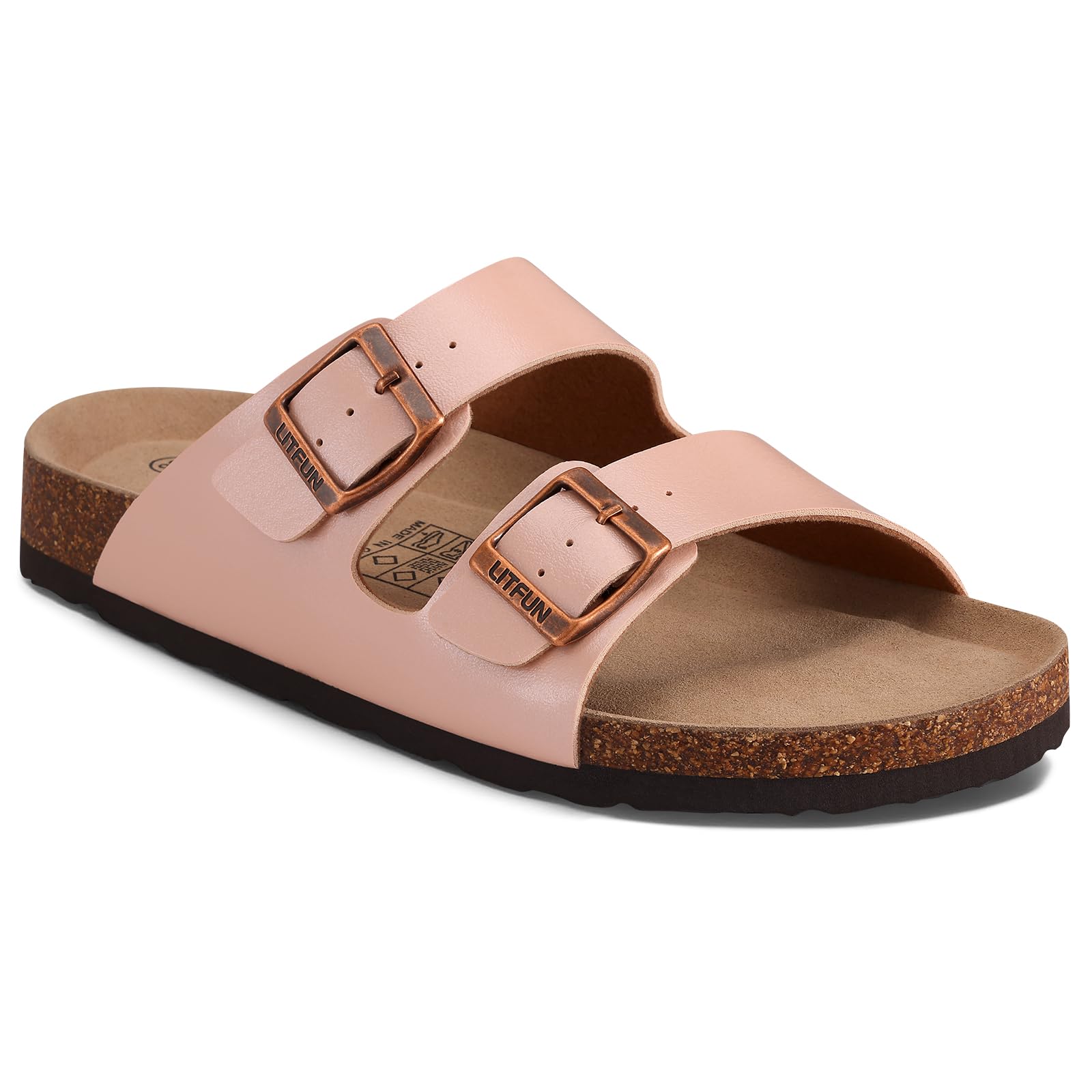 Litfun Unisex Cork Footbed Sandal Summer Slip On Slide Sandals with Adjustable Buckle for Women Men