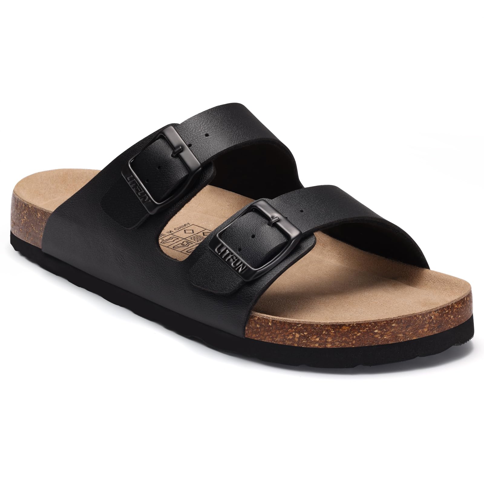 Litfun Unisex Cork Footbed Sandal Summer Slip On Slide Sandals with Adjustable Buckle for Women Men