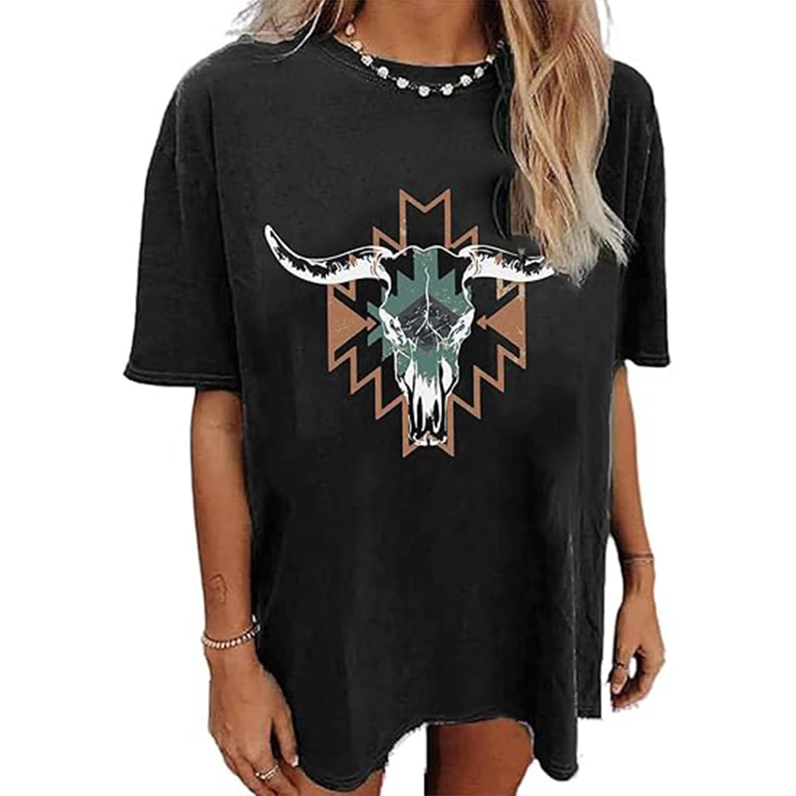 Women's Western Cowboy Shirts Vintage Rodeo Graphic Oversized Tops Cowgirl T-Shirt Rodeo Shirts for Women