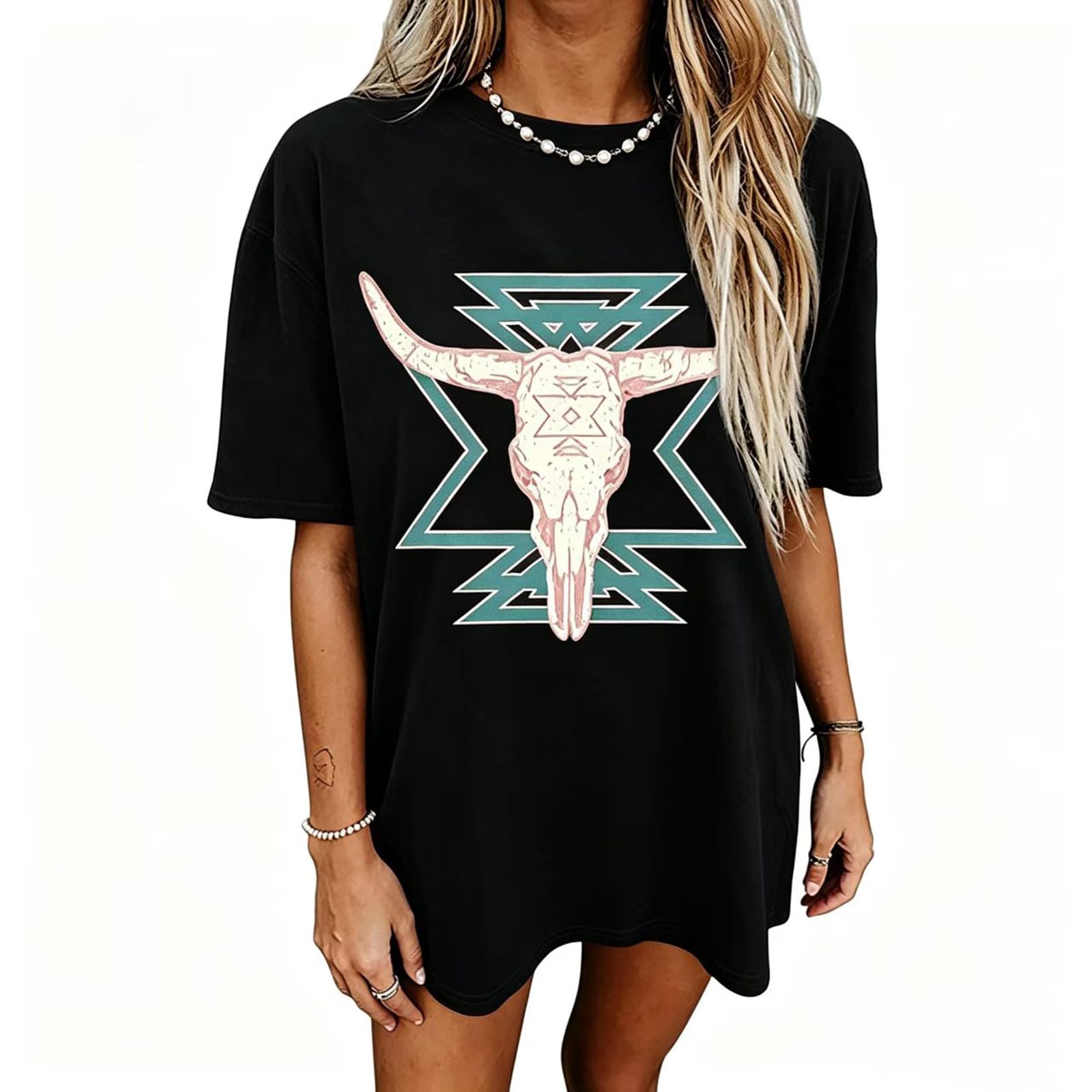 Women's Western Cowboy Shirts Vintage Rodeo Graphic Oversized Tops Cowgirl T-Shirt Rodeo Shirts for Women