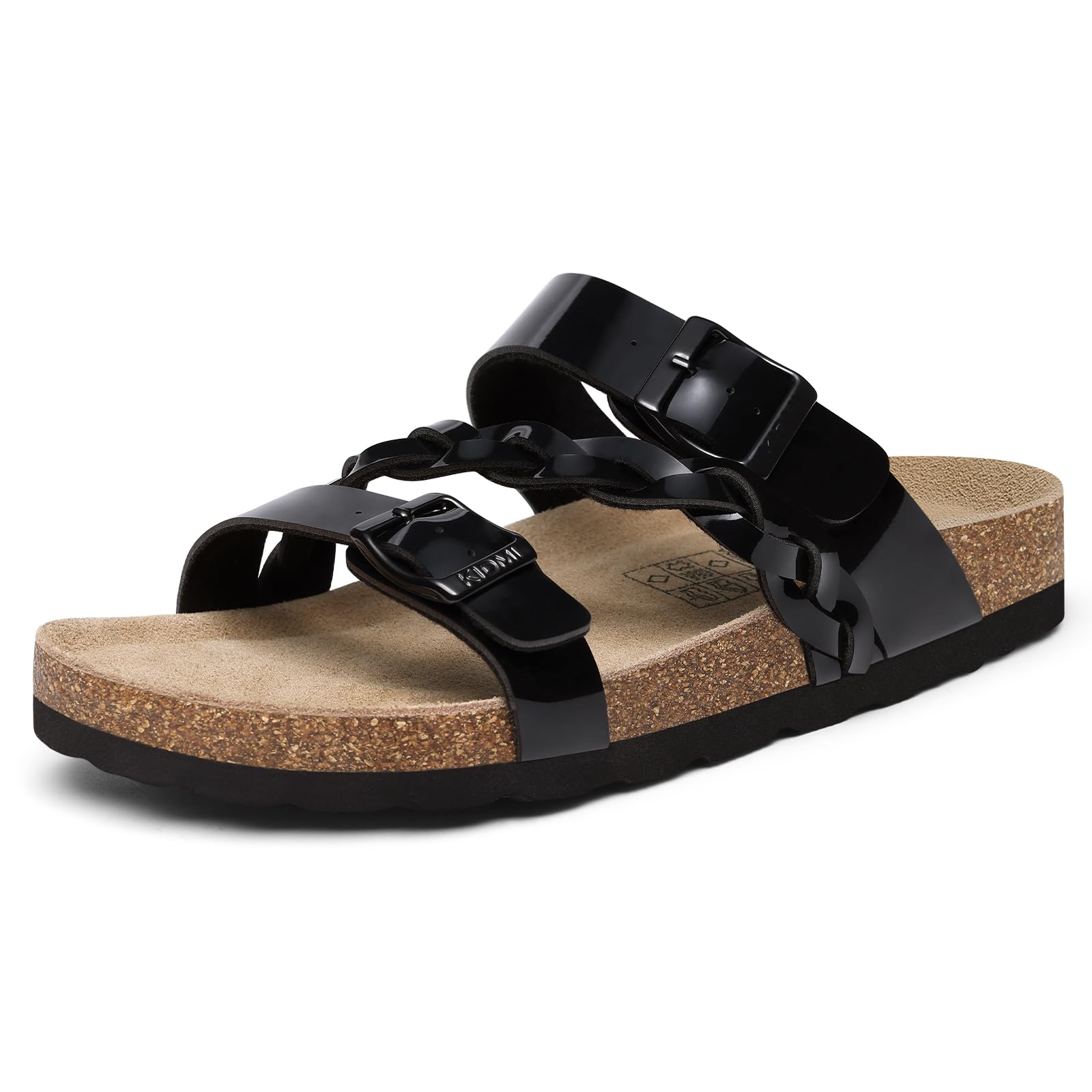 KIDMI Women's Cork Footbed Sandals with Arch Support Comfortable Slip-On Slide Sandals With Adjustable Buckle for Summer