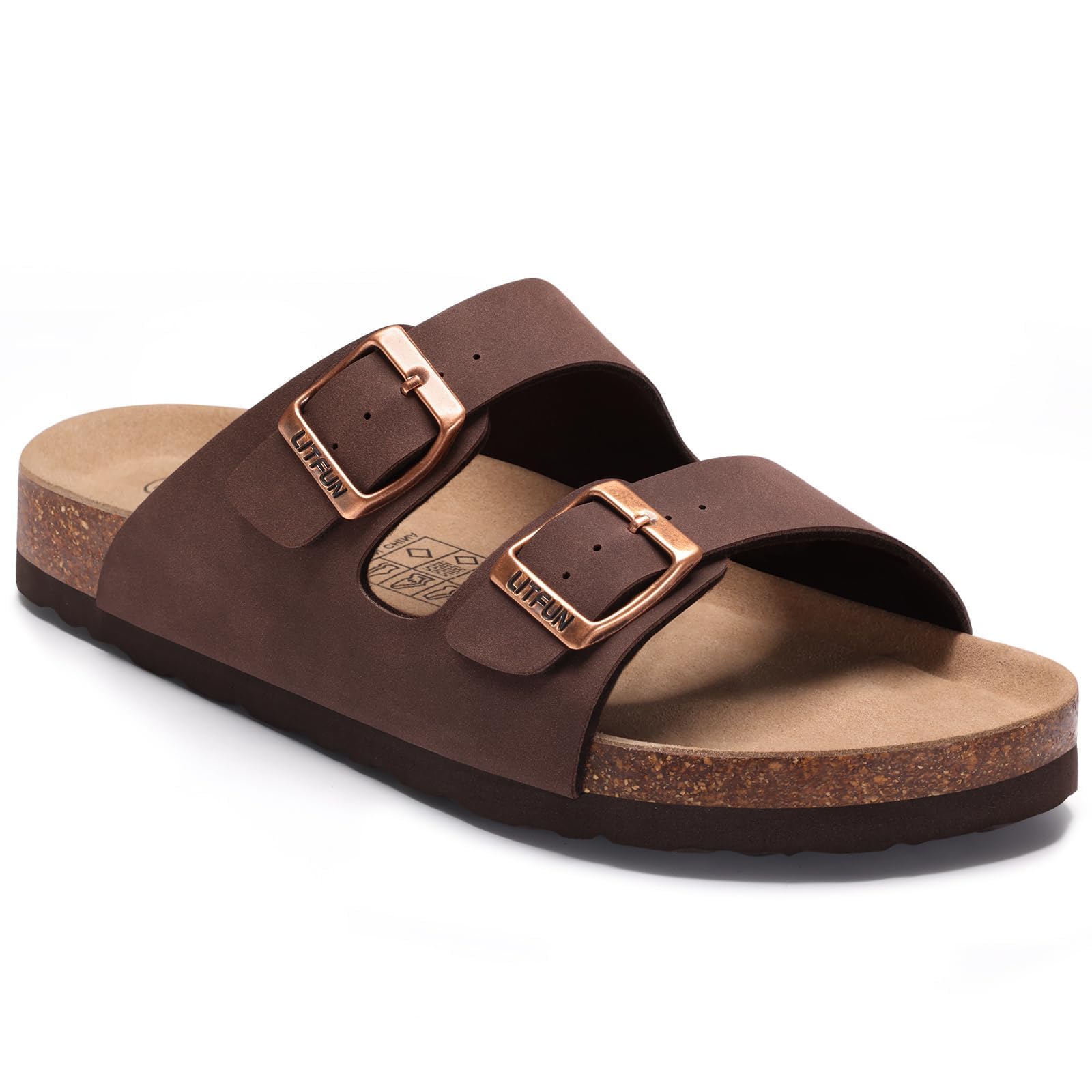 Litfun Unisex Cork Footbed Sandal Summer Slip On Slide Sandals with Adjustable Buckle for Women Men