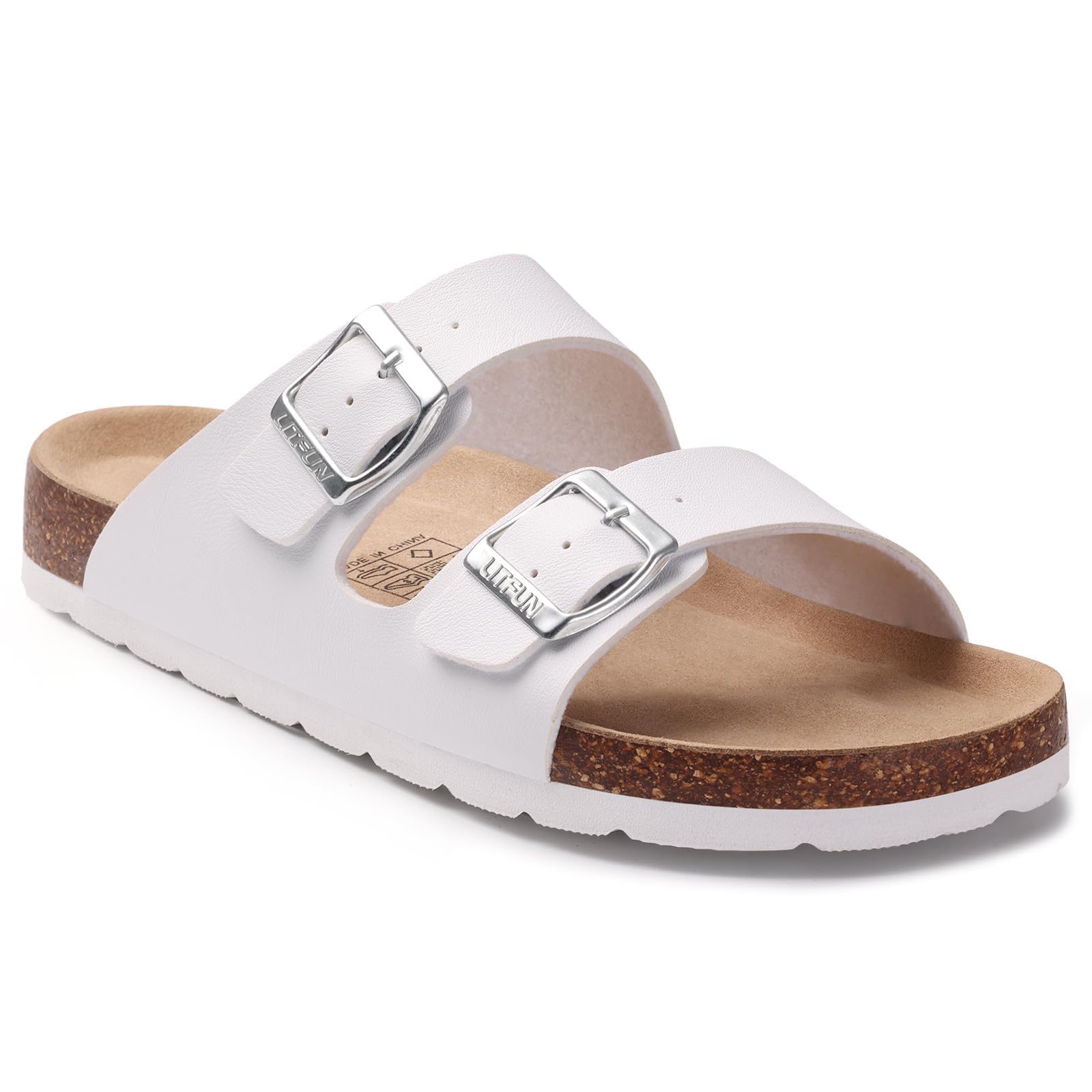 Litfun Unisex Cork Footbed Sandal Summer Slip On Slide Sandals with Adjustable Buckle for Women Men