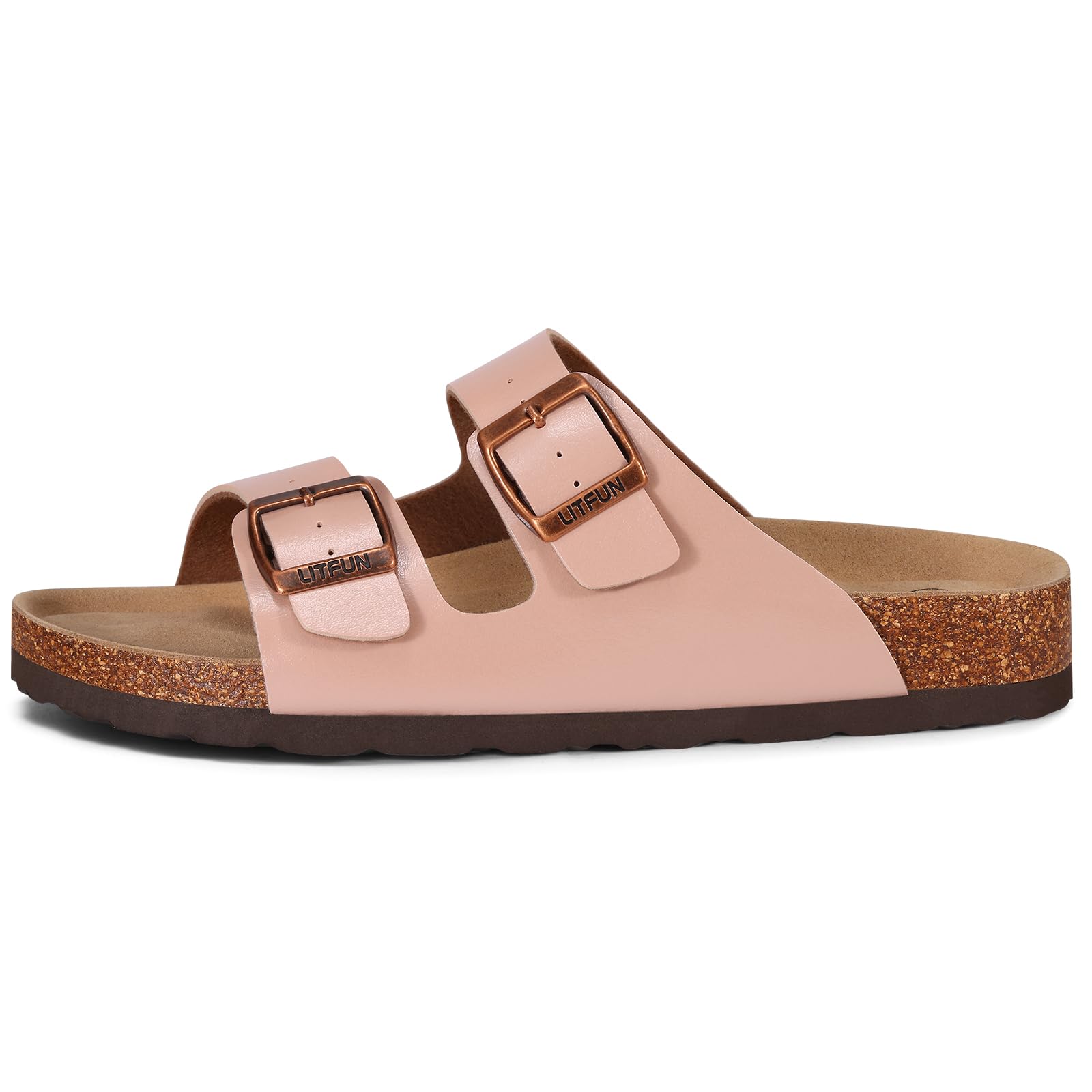 Litfun Unisex Cork Footbed Sandal Summer Slip On Slide Sandals with Adjustable Buckle for Women Men