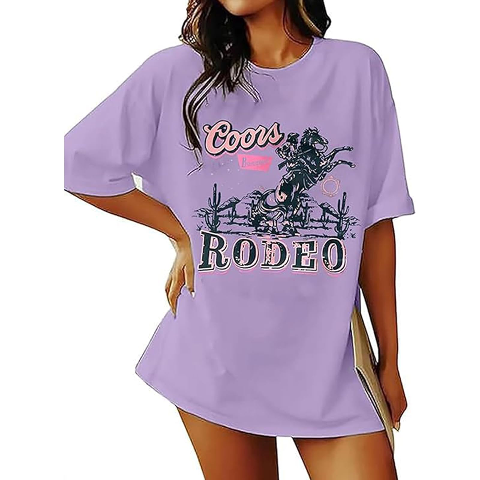 Women's Western Cowboy Shirts Vintage Rodeo Graphic Oversized Tops Cowgirl T-Shirt Rodeo Shirts for Women