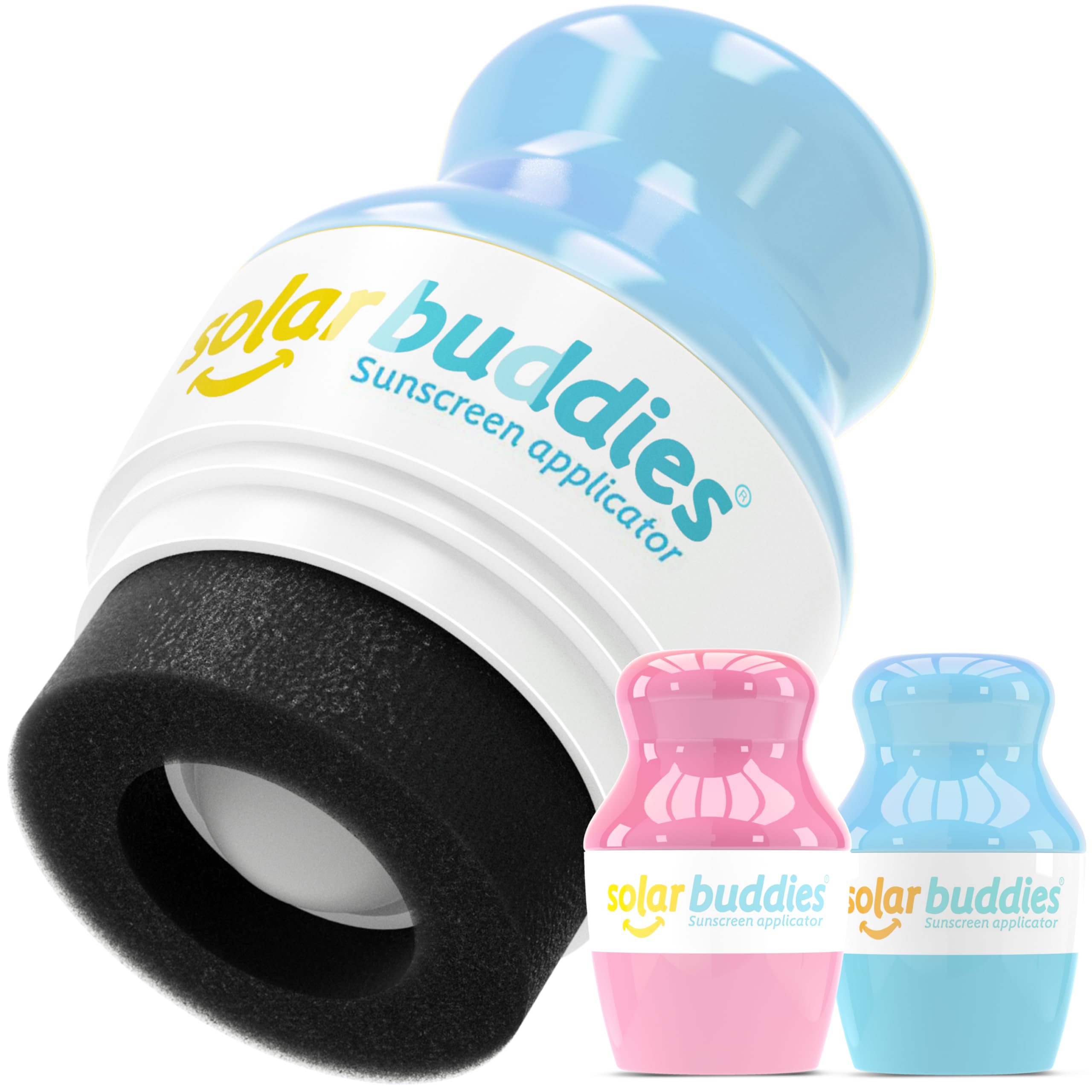 Solar Buddies Sunscreen Applicator – Full Blue & Pink Duo – BPA-Free Refillable Roll-on Sponge for Sunscreens & Lotions – For Kids, Adults & Families – 3.4Fl Oz – Perfect for Travel