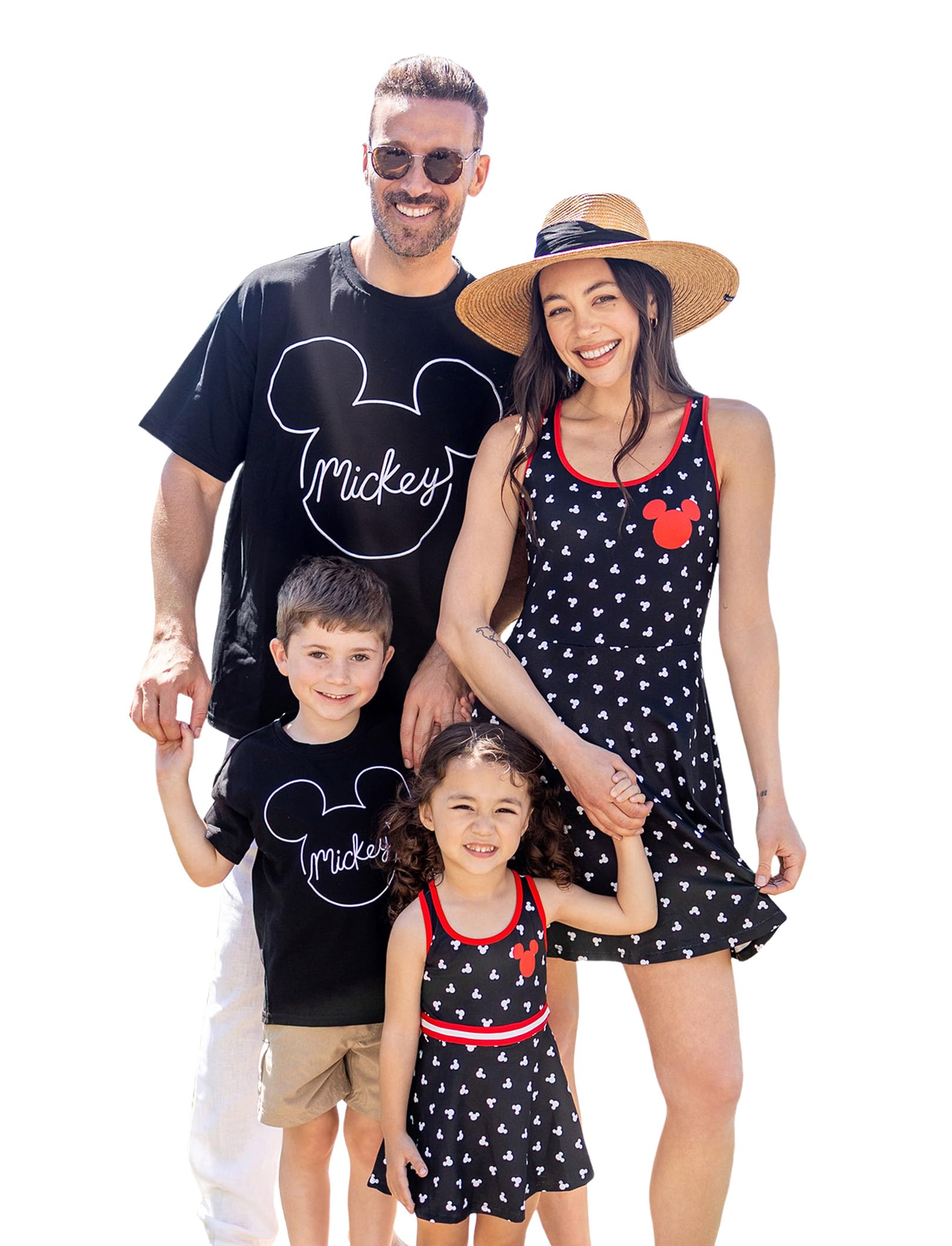 Disney Mickey and Friends Family Matching Outfits Sleeveless Dress and Short Sleeve Shirts for Mommy and Me