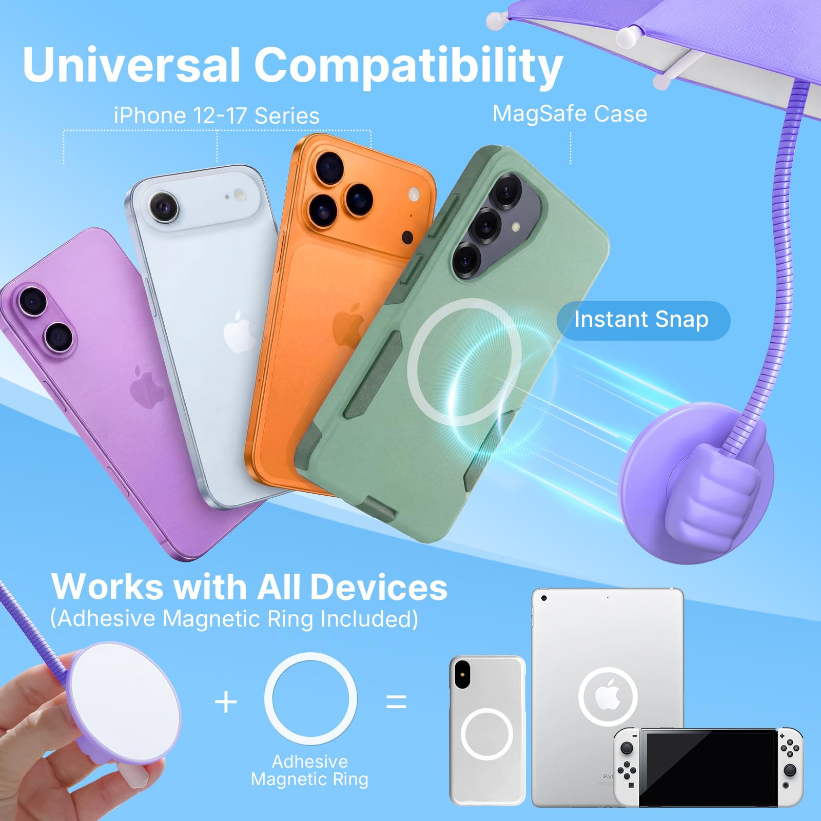 Phone Umbrella for Sun Shade Magnetic: Universal Anti-Glare Umbrella for iPhone UPF45+ Heat UV Protection Thumbs Up Women Teen Girl Gifts Trendy Stuff Pool Travel Beach Accessories Vacation Essentials