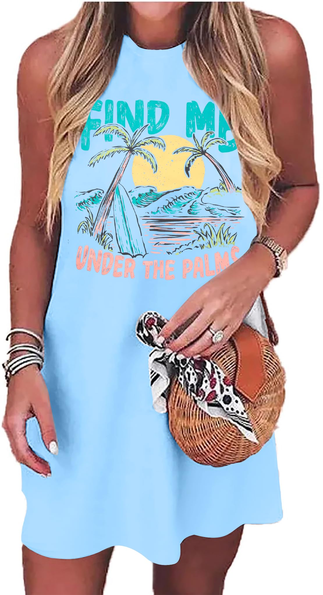 Summer Sundress for Women Beach Tank Dress Sleeveless Graphic T Dress Short Casual Sun Dresses Beach Cover Up