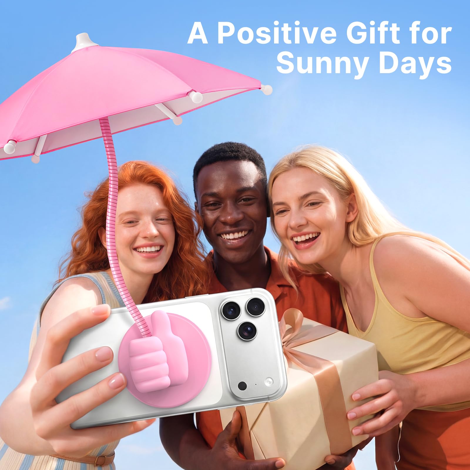 Phone Umbrella for Sun Shade Magnetic: Universal Anti-Glare Umbrella for iPhone UPF45+ Heat UV Protection Thumbs Up Women Teen Girl Gifts Trendy Stuff Pool Travel Beach Accessories Vacation Essentials