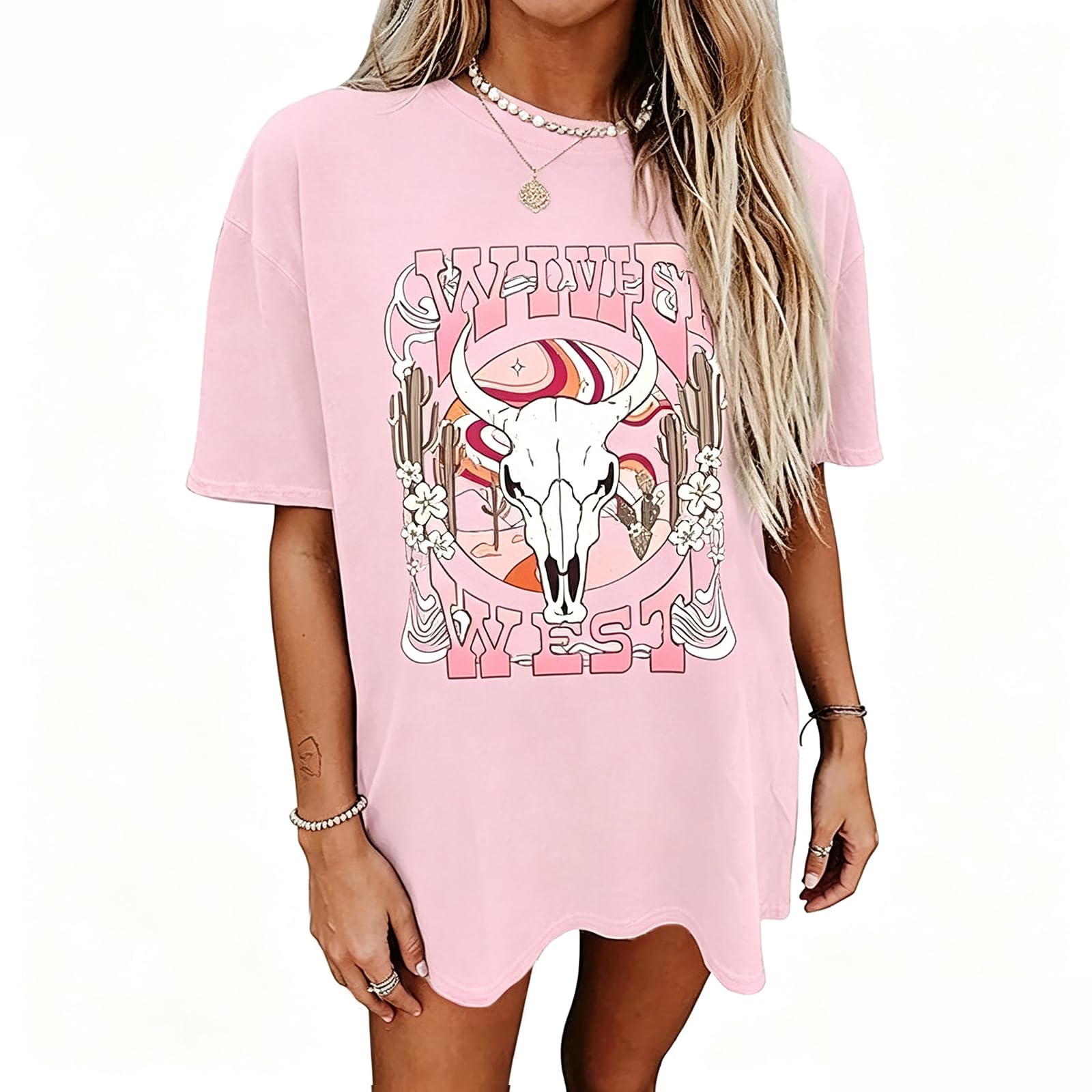 Women's Western Cowboy Shirts Vintage Rodeo Graphic Oversized Tops Cowgirl T-Shirt Rodeo Shirts for Women
