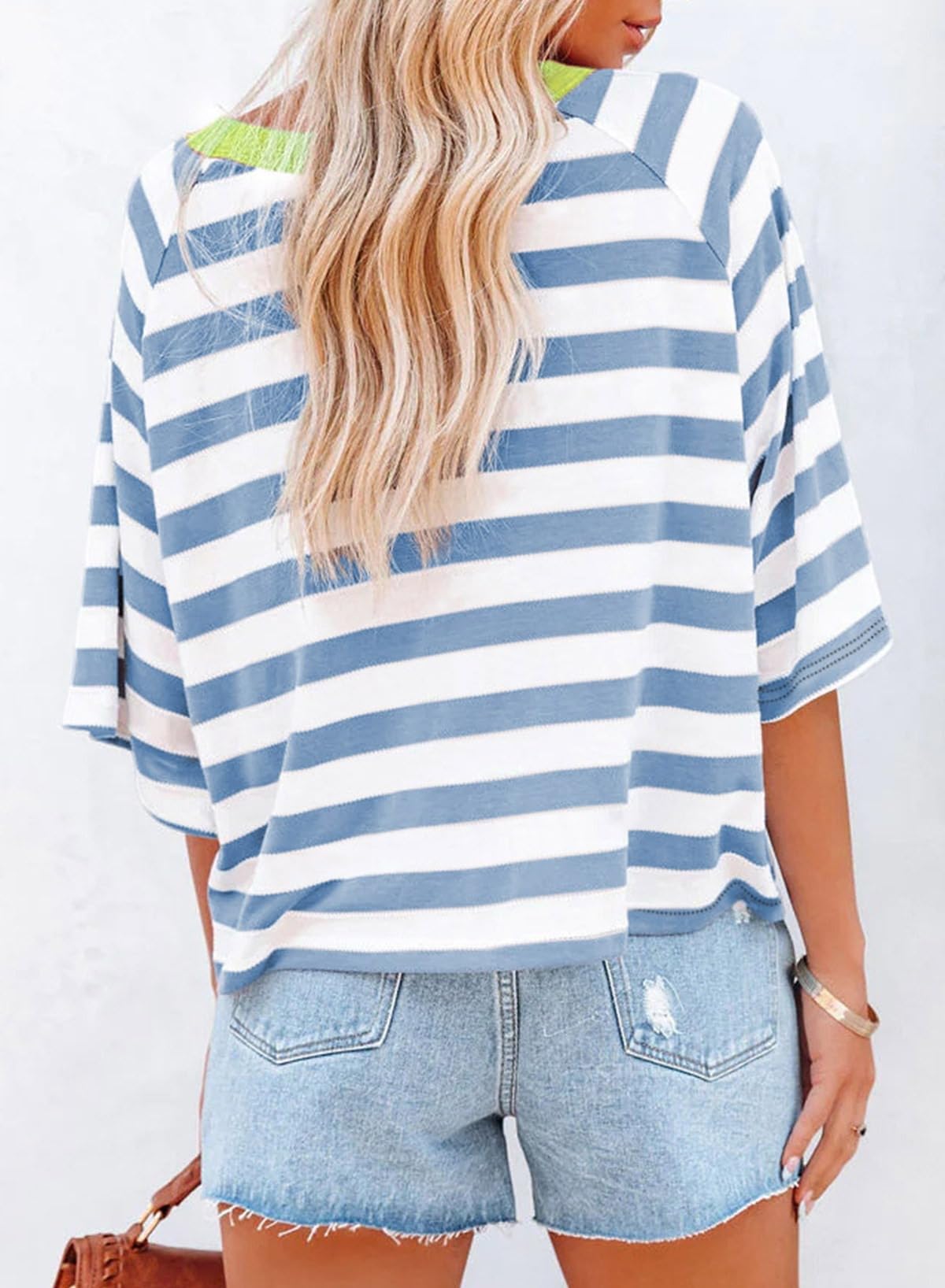 Dokotoo Tops for Women Striped 2026 Fashion T Shirts for Women Color Block Crewneck Design Loose Basic Tee