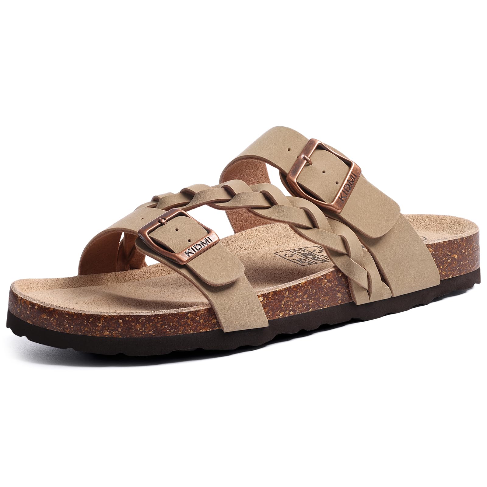 KIDMI Women's Cork Footbed Sandals with Arch Support Comfortable Slip-On Slide Sandals With Adjustable Buckle for Summer