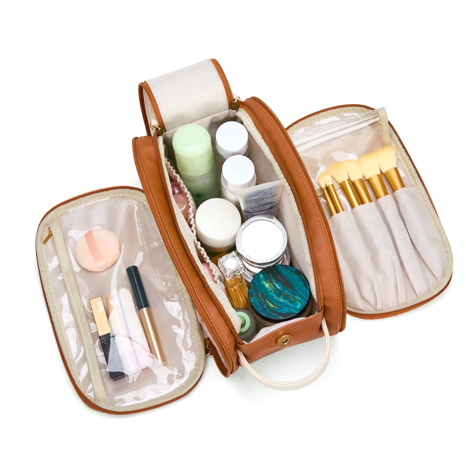 Montana West X Wrangler Large Makeup Bag Travel Toiletry Bag Portable Cosmetic Bag Make Up Organizer with Divider and Handle for Women