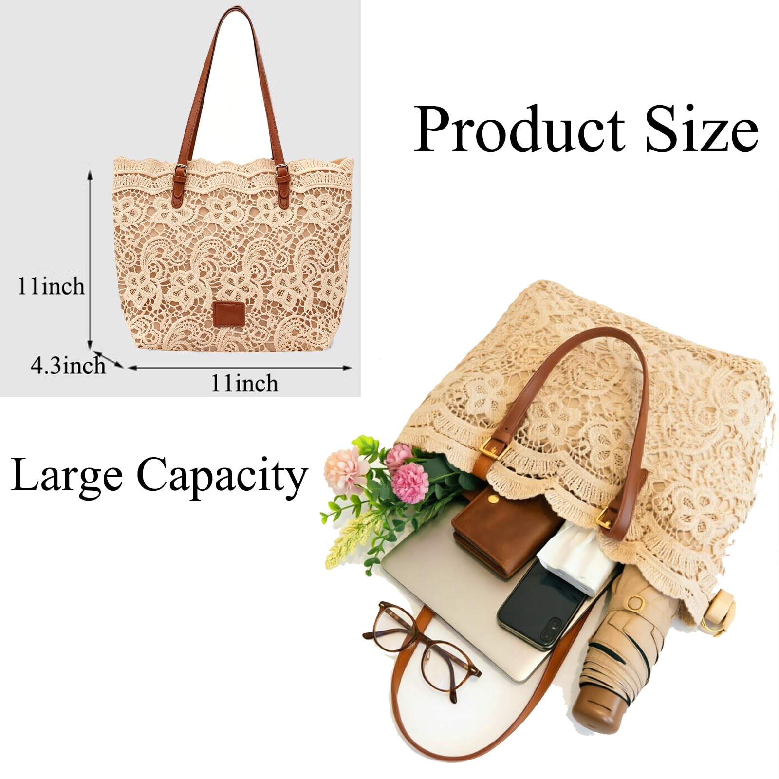 Woven Tote Hobo Bags for Women,Crochet Beach Bag Purse Knitted Shoulder Bag Handbag with Removable Strap for Vacation Travel
