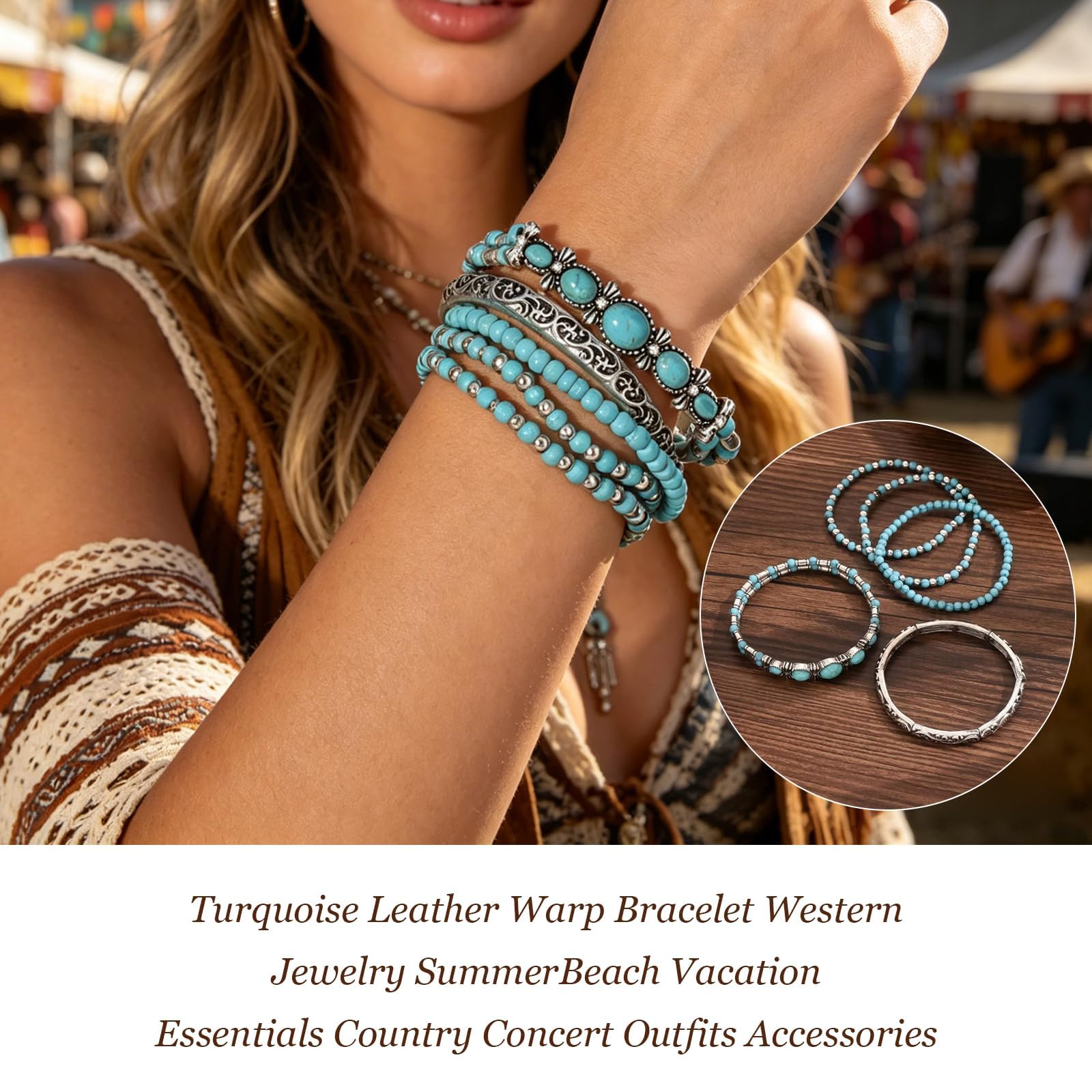 Navajo Pearls Jewelry Turquoise Western Bracelets Boho Native Jewelry Beaded Bracelet Stack for Summer Clothes Country Concert Outfits