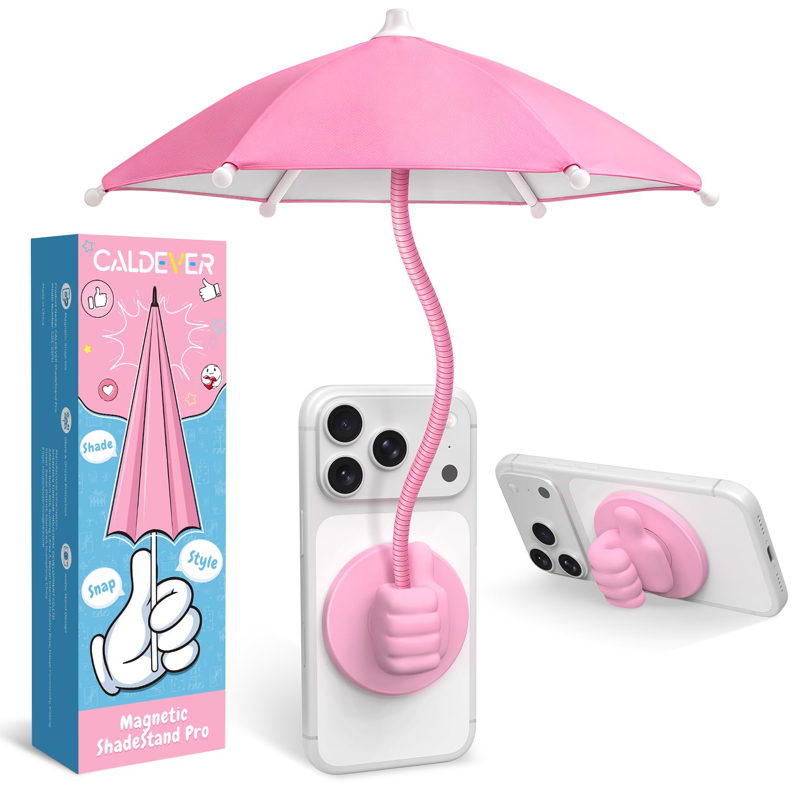 Phone Umbrella for Sun Shade Magnetic: Universal Anti-Glare Umbrella for iPhone UPF45+ Heat UV Protection Thumbs Up Women Teen Girl Gifts Trendy Stuff Pool Travel Beach Accessories Vacation Essentials