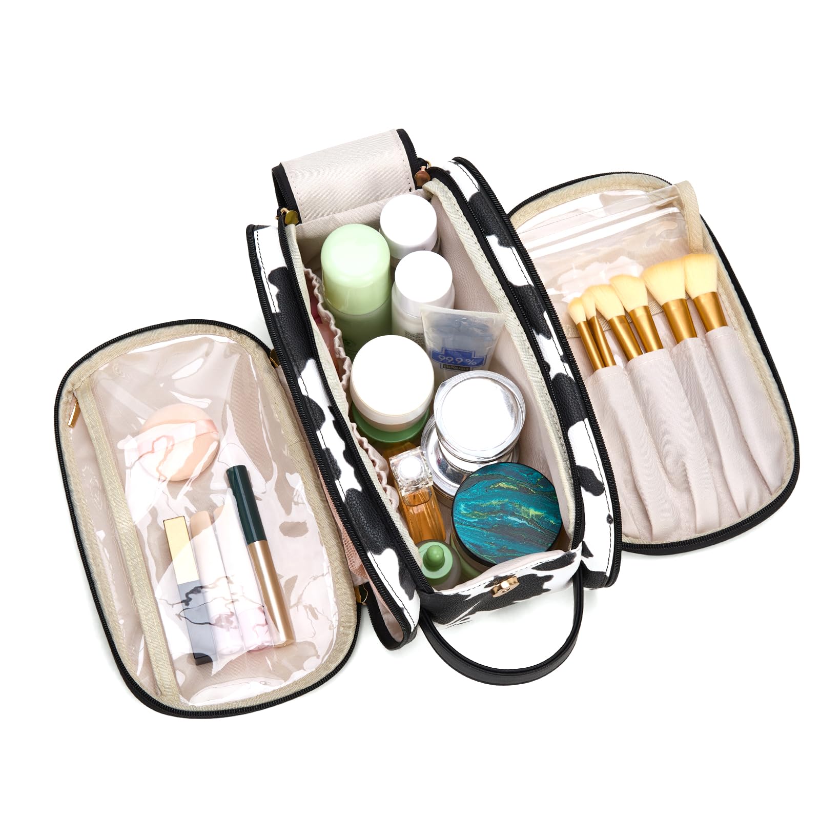 Montana West X Wrangler Large Makeup Bag Travel Toiletry Bag Portable Cosmetic Bag Make Up Organizer with Divider and Handle for Women
