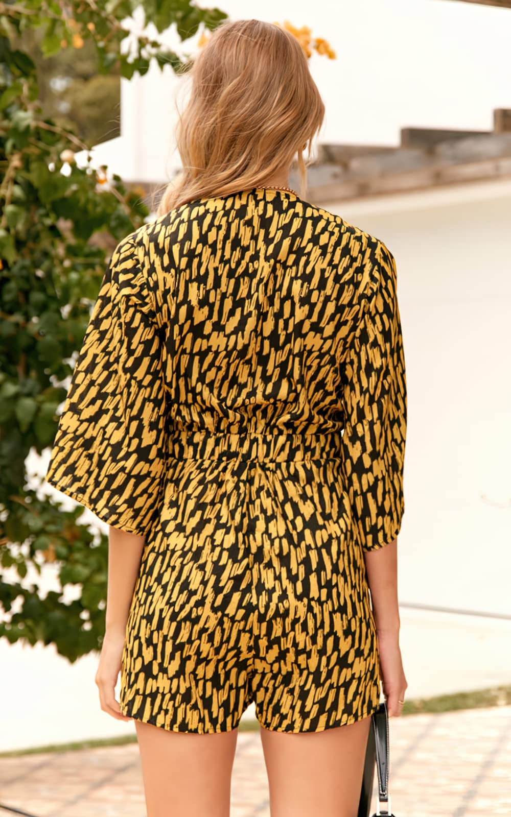 PRETTYGARDEN Women's Leopard Print Shorts Jumpsuit Wrap V Neck 3/4 Sleeve Casual Loose Oversized Romper With Pockets