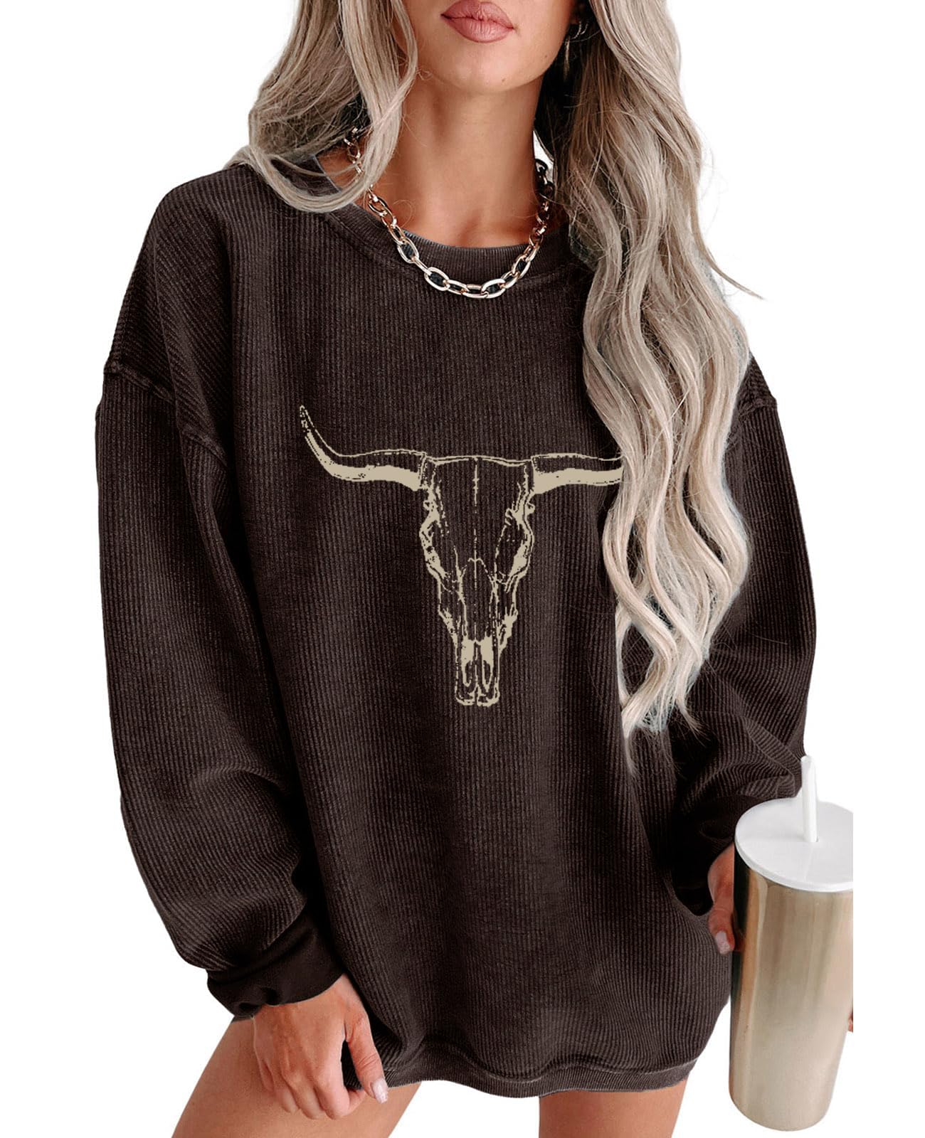 UNIQUEONE Boho Cow Skull Sweatshirt Women Cowgirl Shirt Rodeo Western Country Concert Outfits Nashville Graphic Pullover Tops