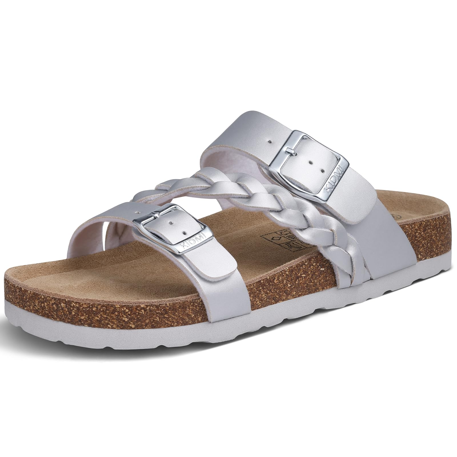 KIDMI Women's Cork Footbed Sandals with Arch Support Comfortable Slip-On Slide Sandals With Adjustable Buckle for Summer