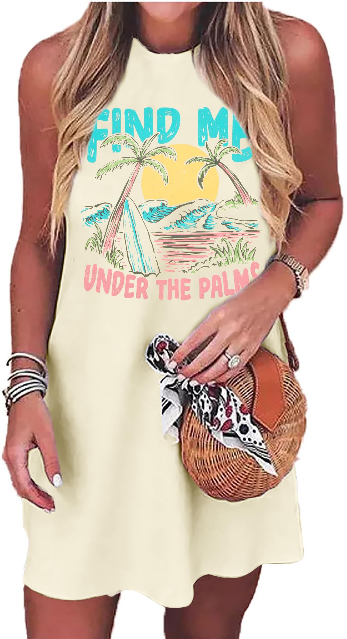 Summer Sundress for Women Beach Tank Dress Sleeveless Graphic T Dress Short Casual Sun Dresses Beach Cover Up