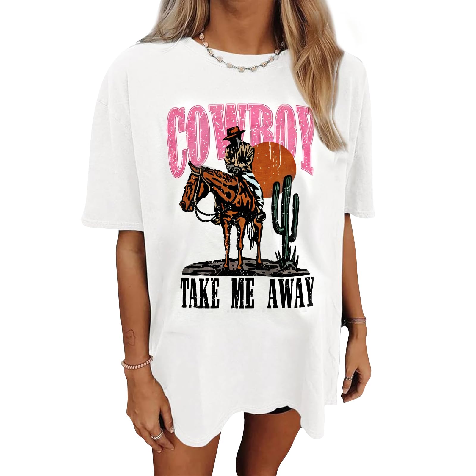 Women's Western Cowboy Shirts Vintage Rodeo Graphic Oversized Tops Cowgirl T-Shirt Rodeo Shirts for Women