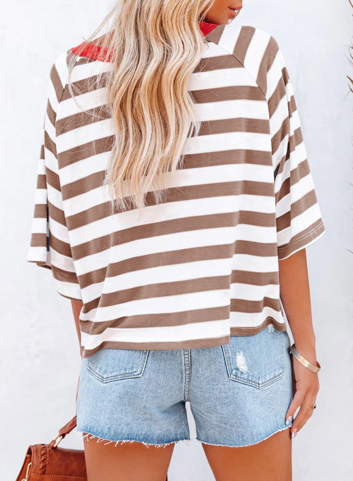 Dokotoo Tops for Women Striped 2026 Fashion T Shirts for Women Color Block Crewneck Design Loose Basic Tee