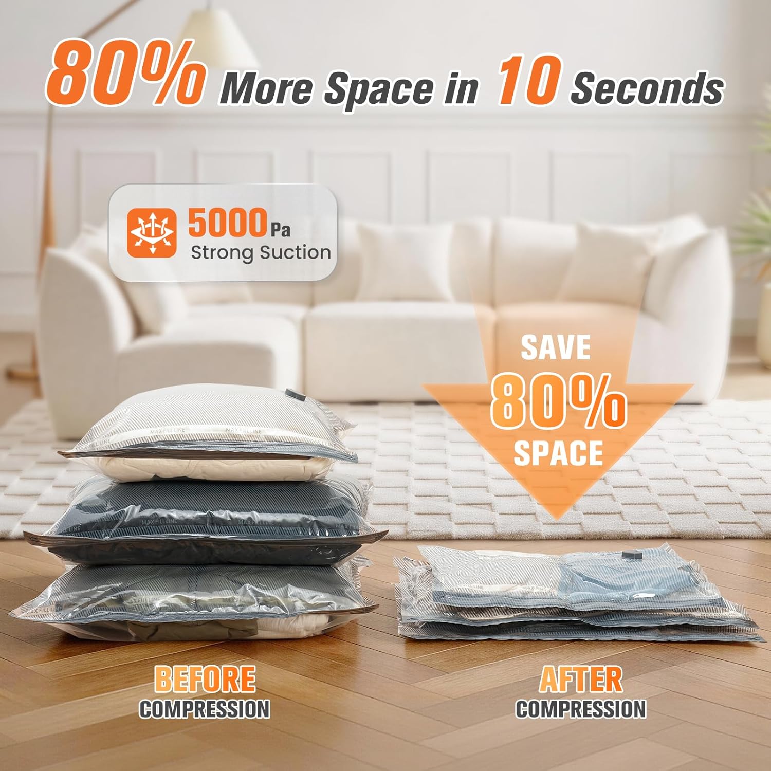 Vacuum Storage Bags for Travel with Cordless Pump, Space Saver Bags for Clothes, Compression Packing Bags for Luggage, 9 Combo Size