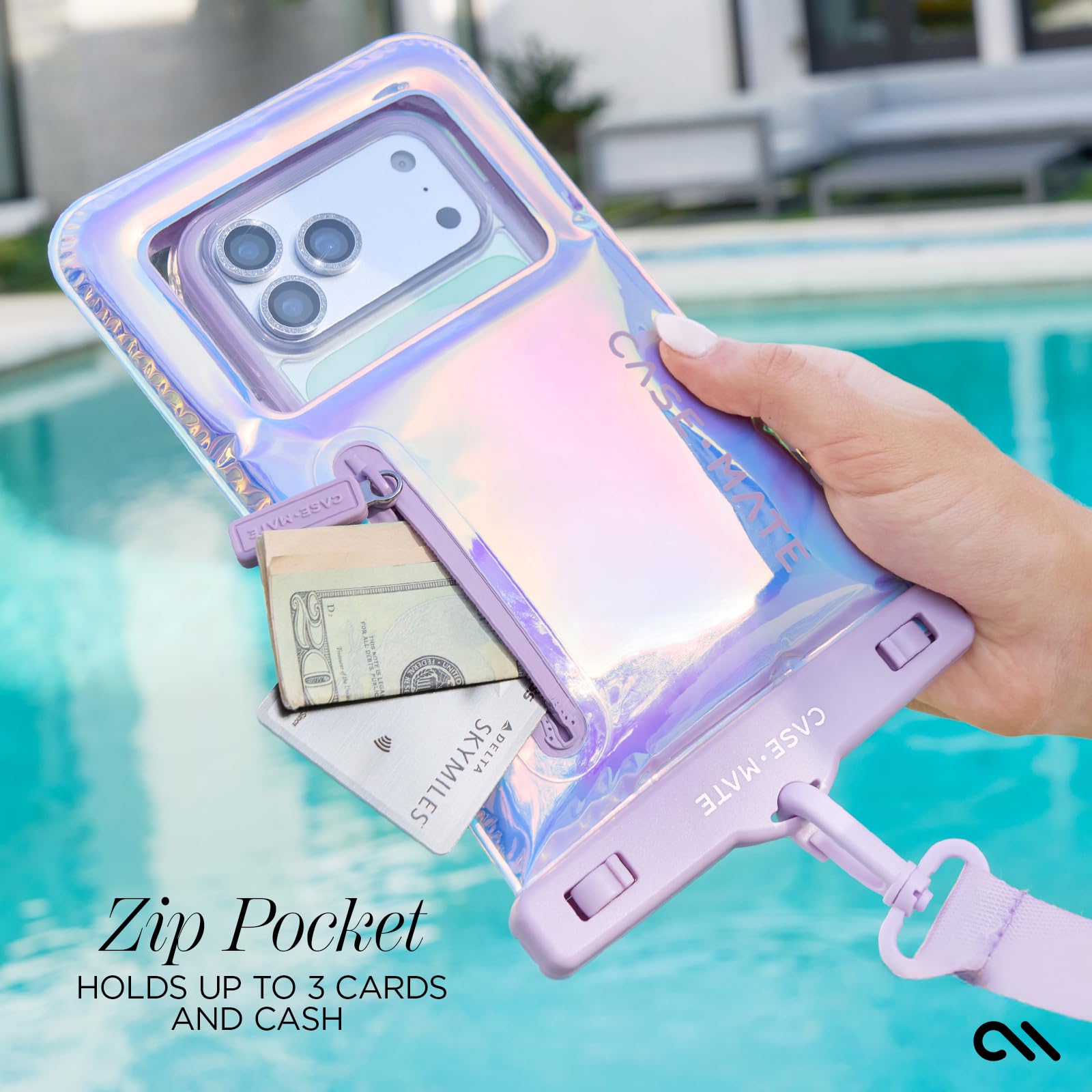 Case-Mate IP68 Waterproof Phone Pouch - Floating Waterproof Phone Case w/Crossbody Lanyard - Beach Cruise Ship Travel Essentials - Compatible with All Devices - Touchscreen Friendly - Purple Paradise