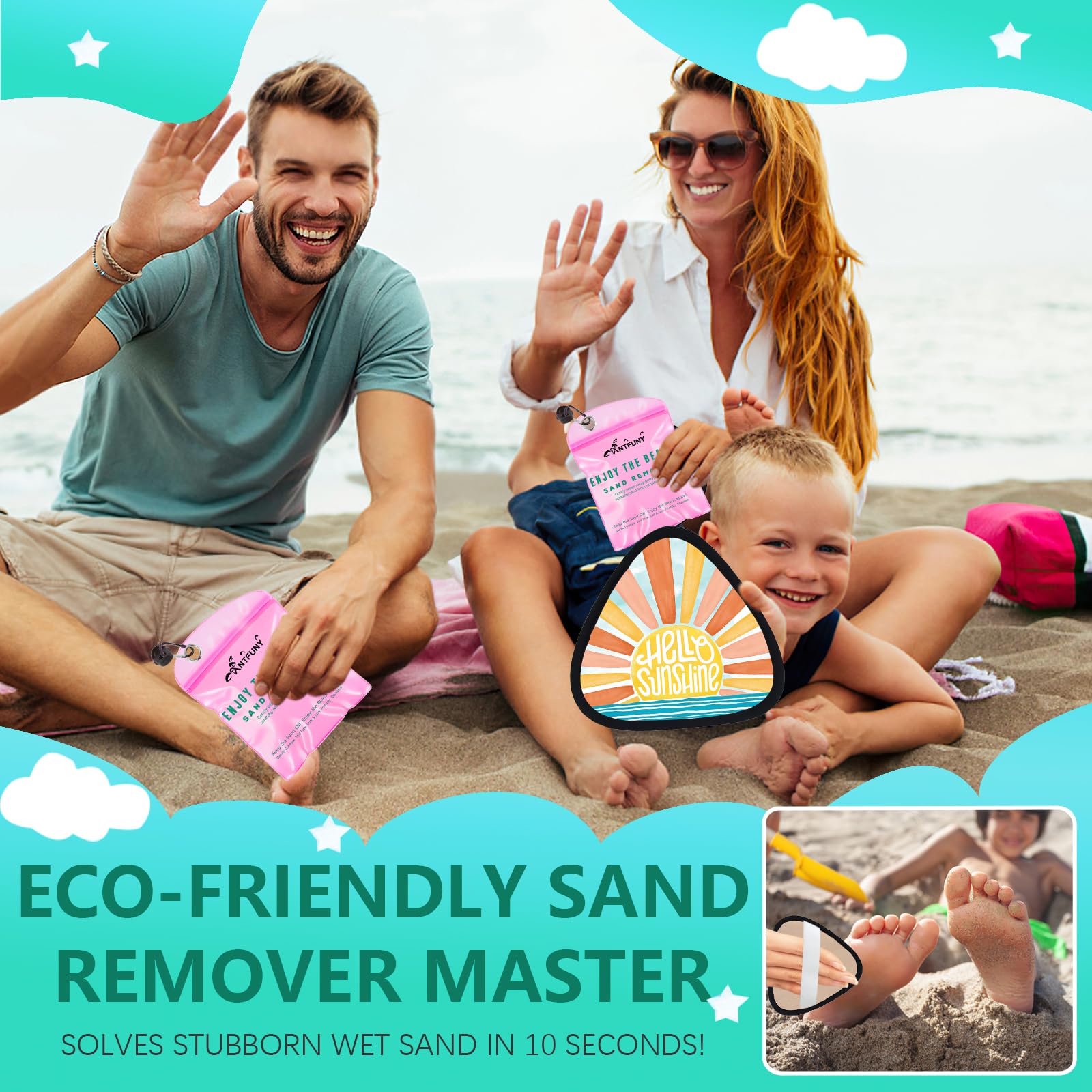 Triangle Sand Remover for Beach Sandproof Cleaner Eraser Wipe Off Mitt Duster Cup Holder Game Toy Cruise Ship Accessories Summer Vacation Must Have Hawaii Trip Essential Honeymoon Gift Family Towel