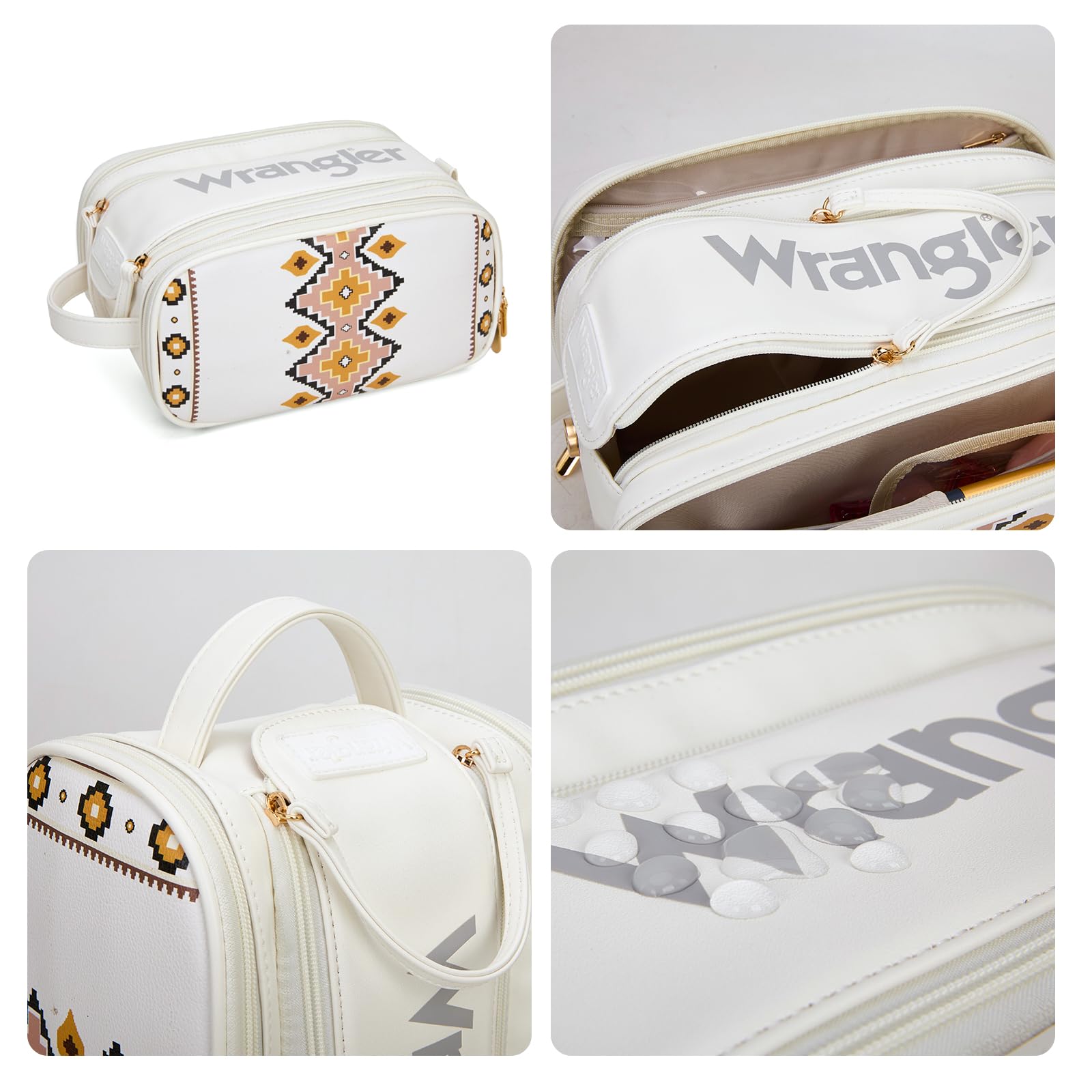 Montana West X Wrangler Large Makeup Bag Travel Toiletry Bag Portable Cosmetic Bag Make Up Organizer with Divider and Handle for Women