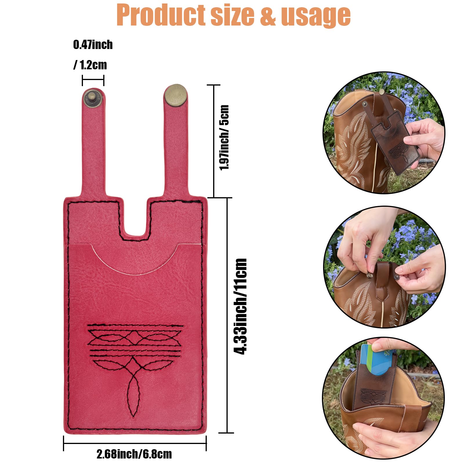 Boot Wallet for Women,Western Boot Wallet with Snap Strap,Leather Boot Wallet, Credit Card Holder(Pink)