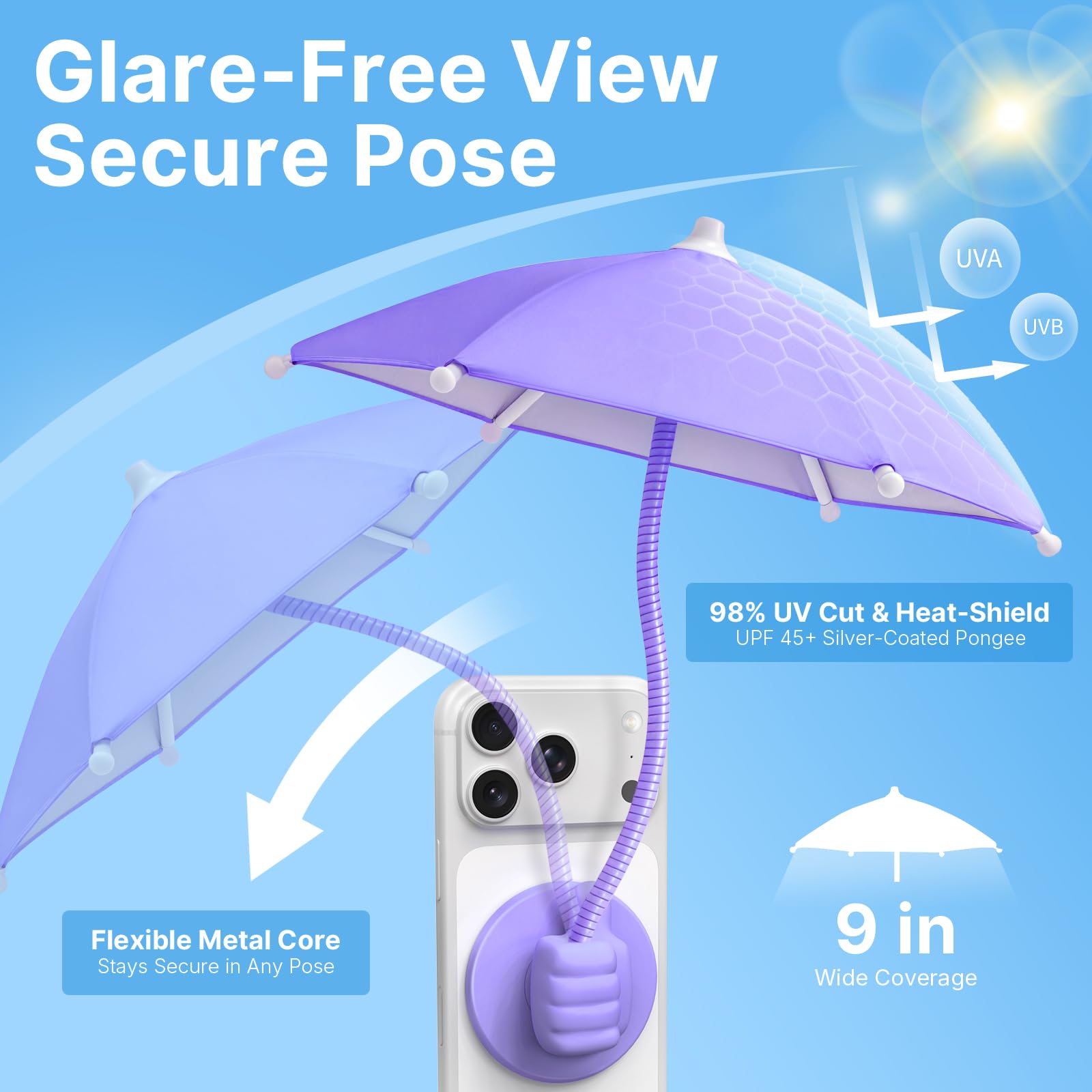 Phone Umbrella for Sun Shade Magnetic: Universal Anti-Glare Umbrella for iPhone UPF45+ Heat UV Protection Thumbs Up Women Teen Girl Gifts Trendy Stuff Pool Travel Beach Accessories Vacation Essentials