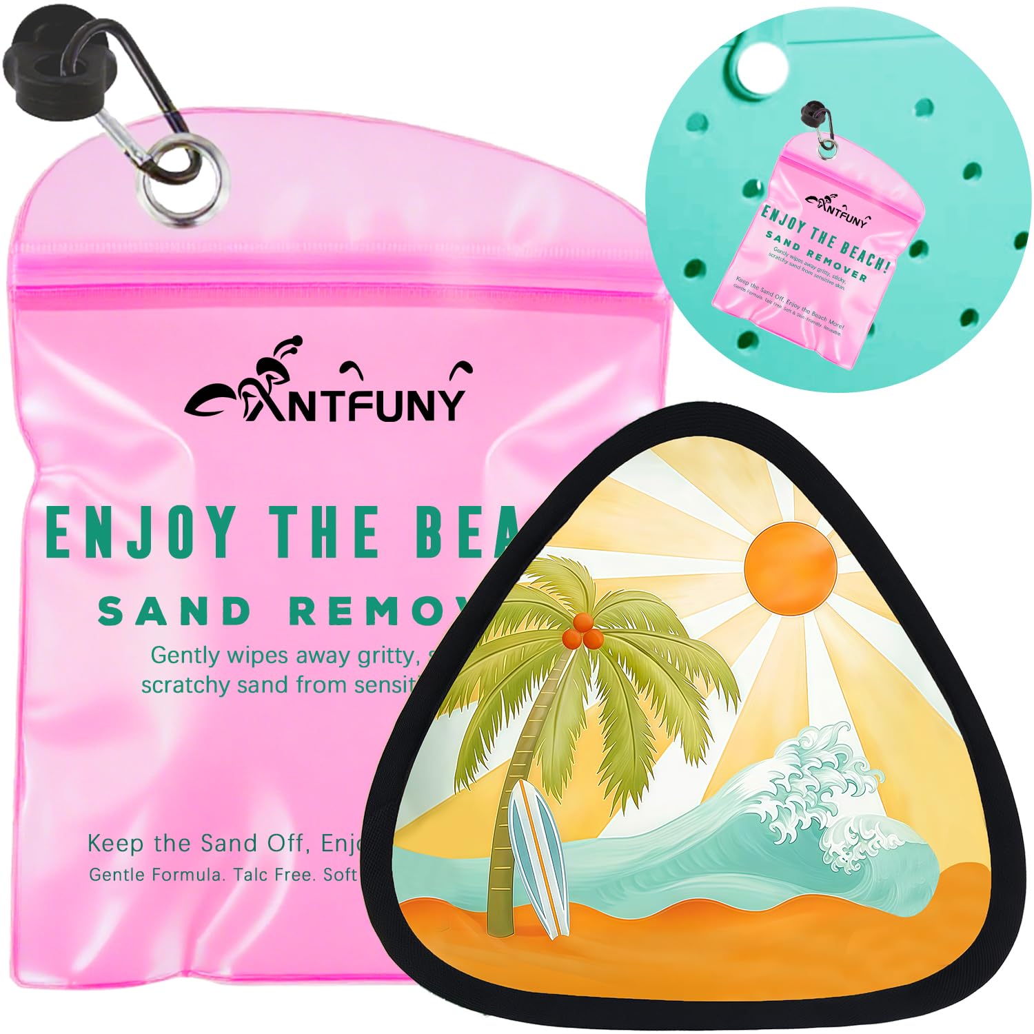 Triangle Sand Remover for Beach Sandproof Cleaner Eraser Wipe Off Mitt Duster Cup Holder Game Toy Cruise Ship Accessories Summer Vacation Must Have Hawaii Trip Essential Honeymoon Gift Family Towel