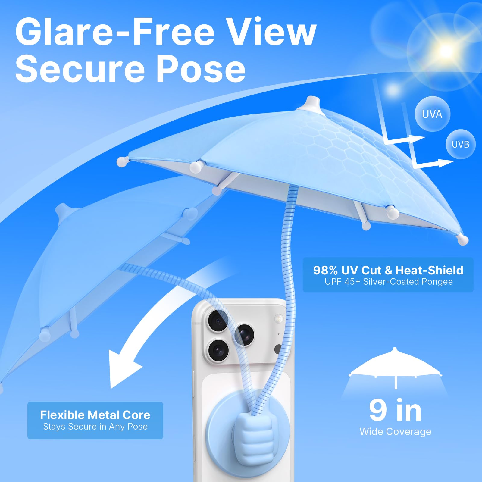 Phone Umbrella for Sun Shade Magnetic: Universal Anti-Glare Umbrella for iPhone UPF45+ Heat UV Protection Thumbs Up Women Teen Girl Gifts Trendy Stuff Pool Travel Beach Accessories Vacation Essentials