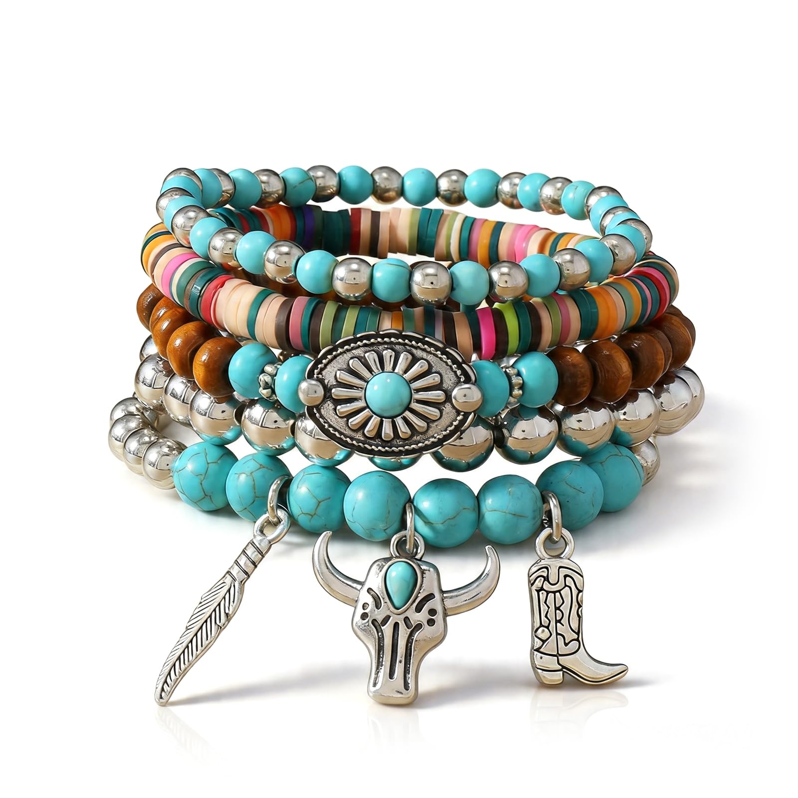 Navajo Pearls Jewelry Turquoise Western Bracelets Boho Native Jewelry Beaded Bracelet Stack for Summer Clothes Country Concert Outfits