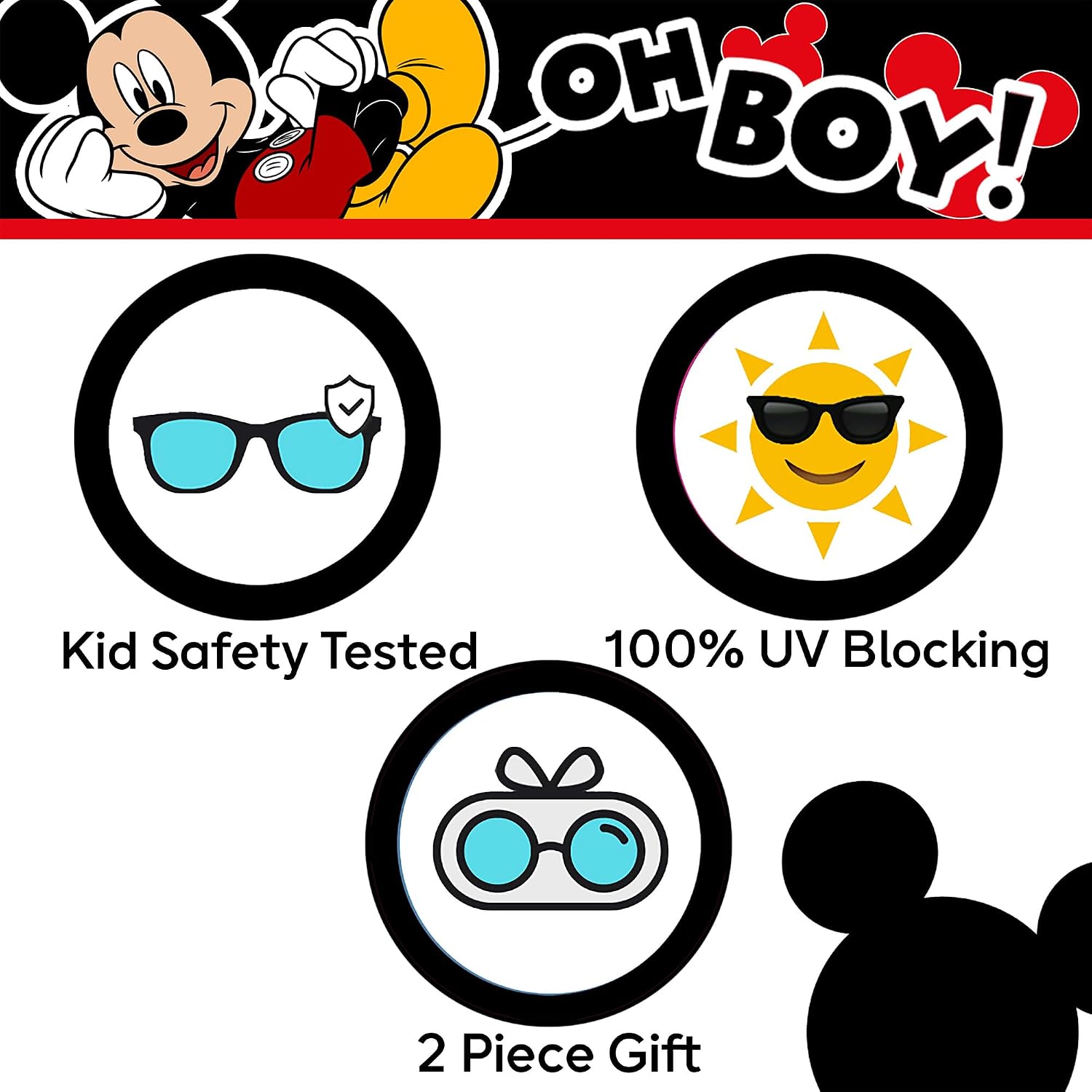ARKAID Mickey Mouse Disney Sunglasses for Kids Stylish, Comfortable & Durable UV-Protective Mickey Mouse Toddler Sunglasses With Soft Carrying Case - Official Kids Disney Sunglasses