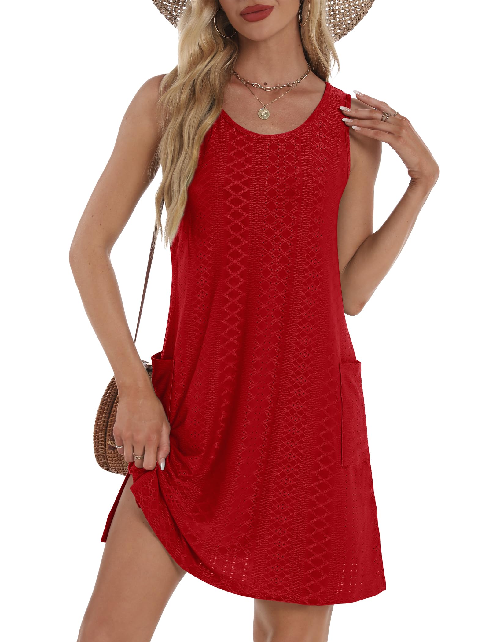 BKRIVE Coverup Summer Dresses for Women 2026 Eyelet Casual Loose Sleeveless Sundresses Tank Dresses with Pockets