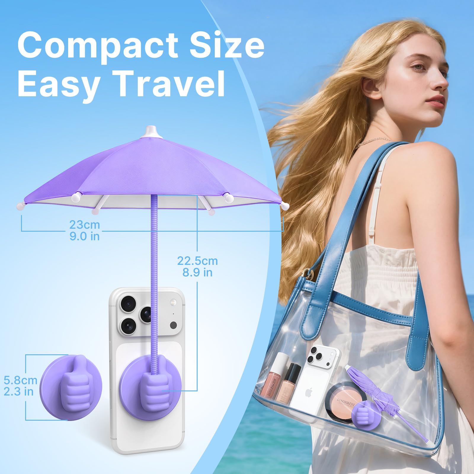 Phone Umbrella for Sun Shade Magnetic: Universal Anti-Glare Umbrella for iPhone UPF45+ Heat UV Protection Thumbs Up Women Teen Girl Gifts Trendy Stuff Pool Travel Beach Accessories Vacation Essentials