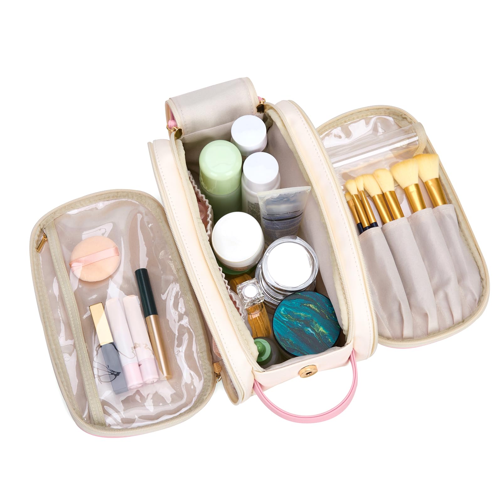 Montana West X Wrangler Large Makeup Bag Travel Toiletry Bag Portable Cosmetic Bag Make Up Organizer with Divider and Handle for Women
