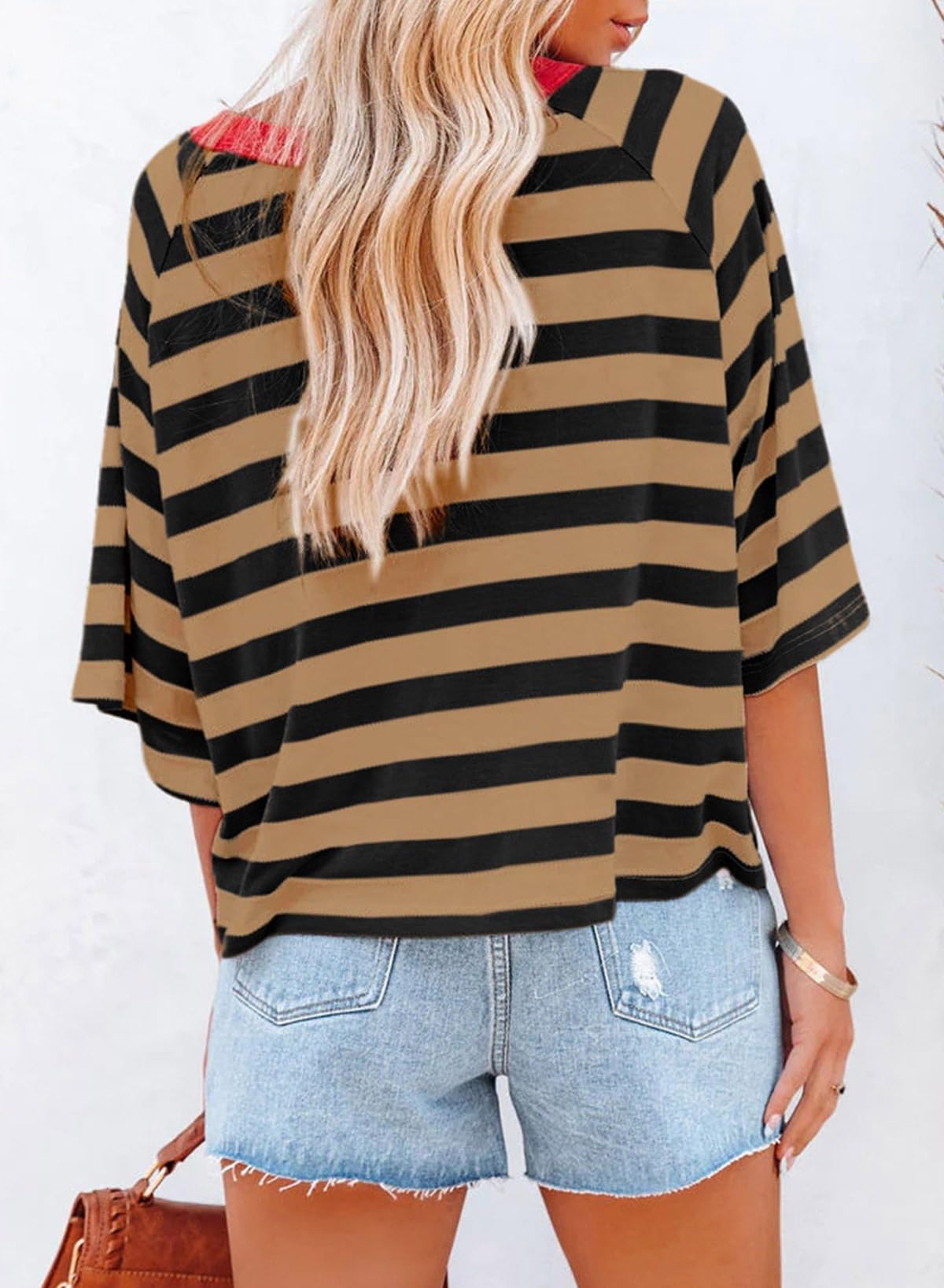 Dokotoo Tops for Women Striped 2026 Fashion T Shirts for Women Color Block Crewneck Design Loose Basic Tee