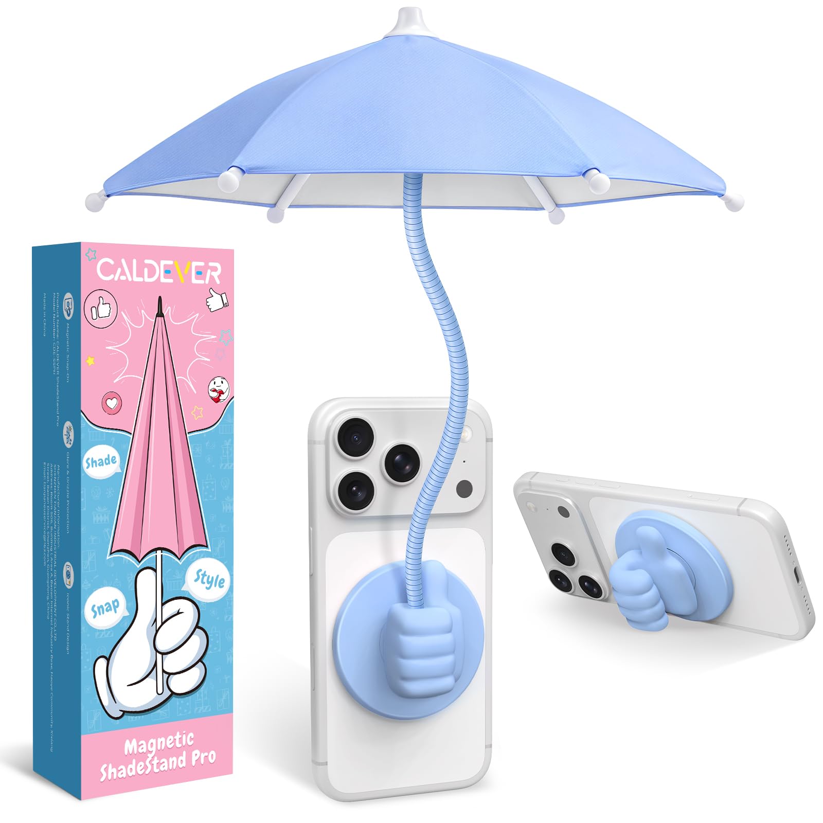 Phone Umbrella for Sun Shade Magnetic: Universal Anti-Glare Umbrella for iPhone UPF45+ Heat UV Protection Thumbs Up Women Teen Girl Gifts Trendy Stuff Pool Travel Beach Accessories Vacation Essentials