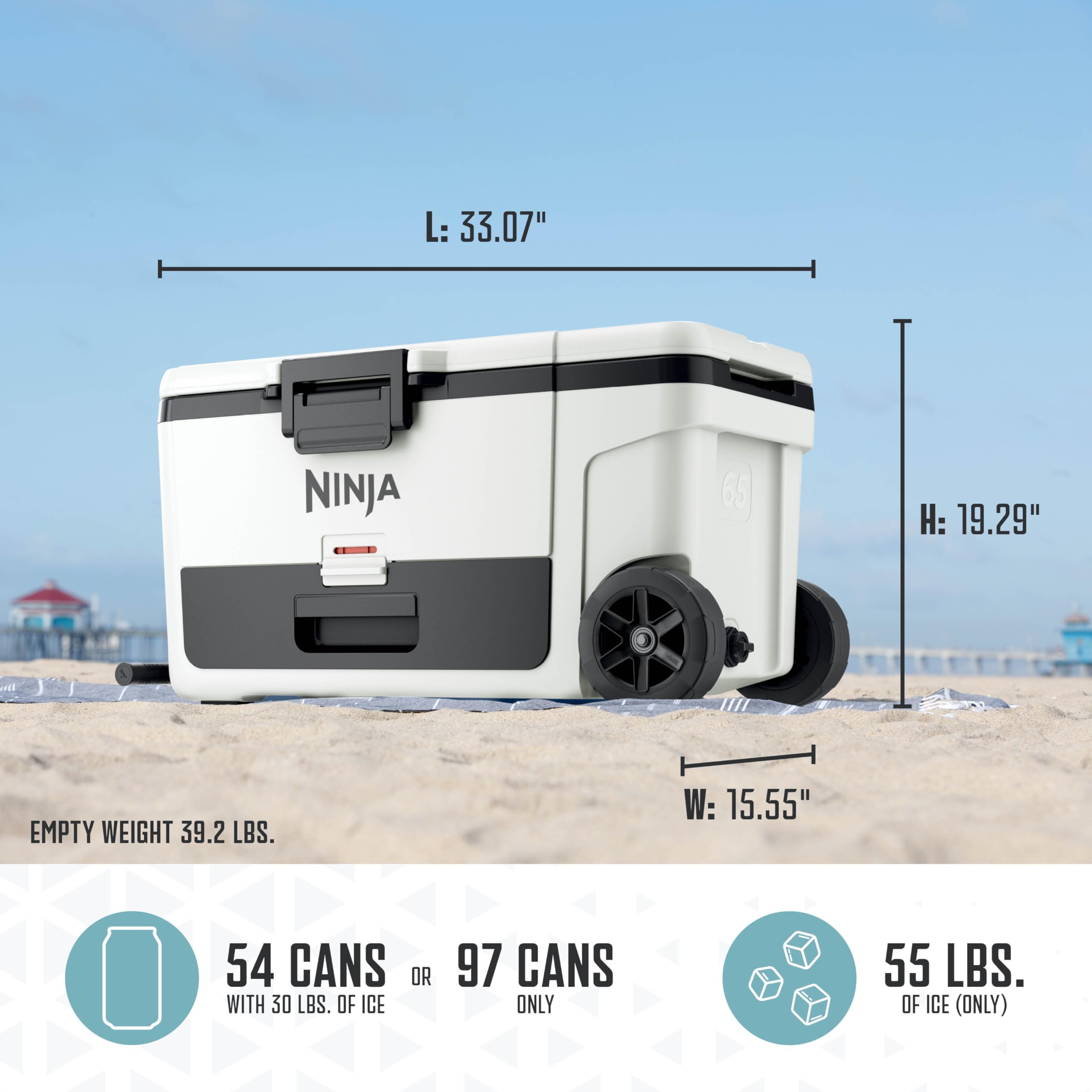Ninja | Cooler | FrostVault 45QT Cooler with Wheels | Insulated with Temp Dry Storage Drawer | Keeps Ice Cold for Days | for the Beach, Camping, Picnics & More | Cloud White | FB245WH