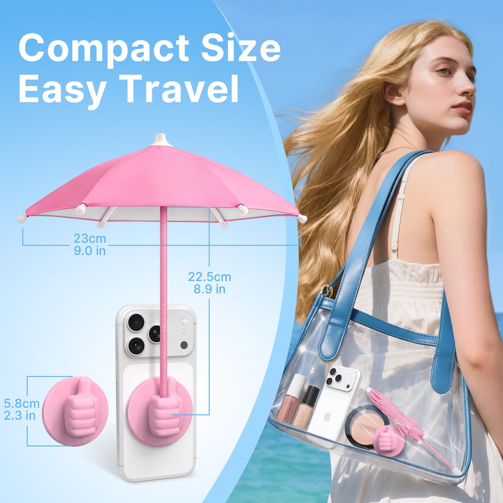 Phone Umbrella for Sun Shade Magnetic: Universal Anti-Glare Umbrella for iPhone UPF45+ Heat UV Protection Thumbs Up Women Teen Girl Gifts Trendy Stuff Pool Travel Beach Accessories Vacation Essentials