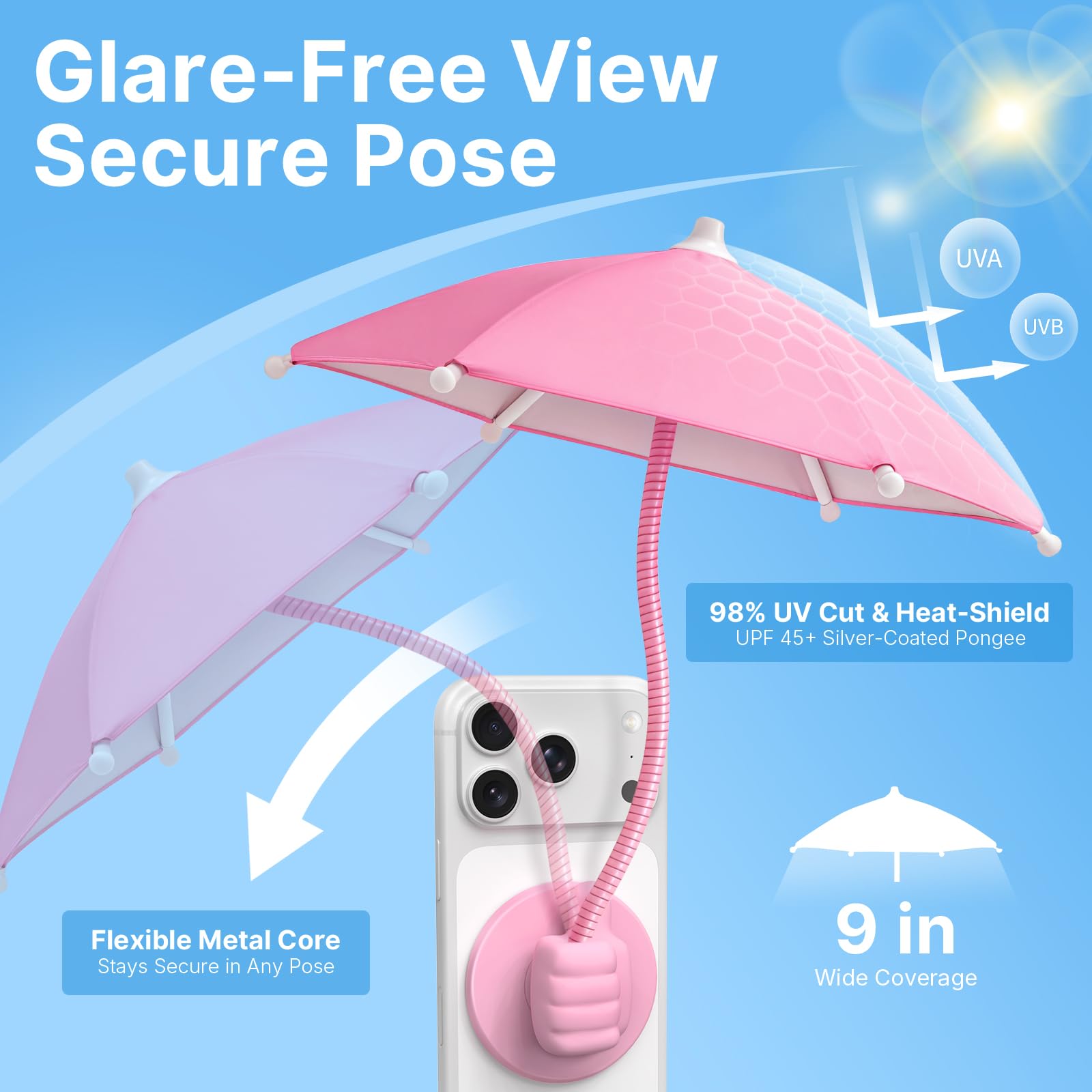 Phone Umbrella for Sun Shade Magnetic: Universal Anti-Glare Umbrella for iPhone UPF45+ Heat UV Protection Thumbs Up Women Teen Girl Gifts Trendy Stuff Pool Travel Beach Accessories Vacation Essentials