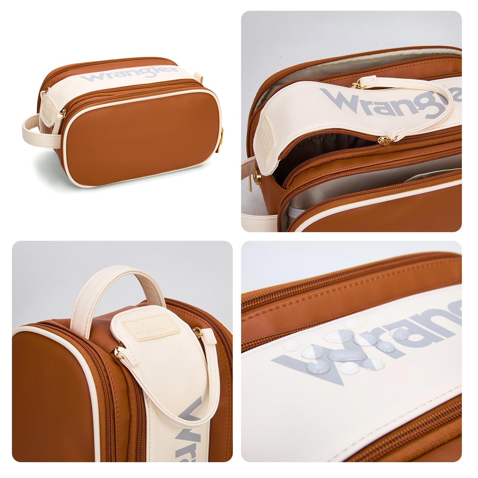 Montana West X Wrangler Large Makeup Bag Travel Toiletry Bag Portable Cosmetic Bag Make Up Organizer with Divider and Handle for Women
